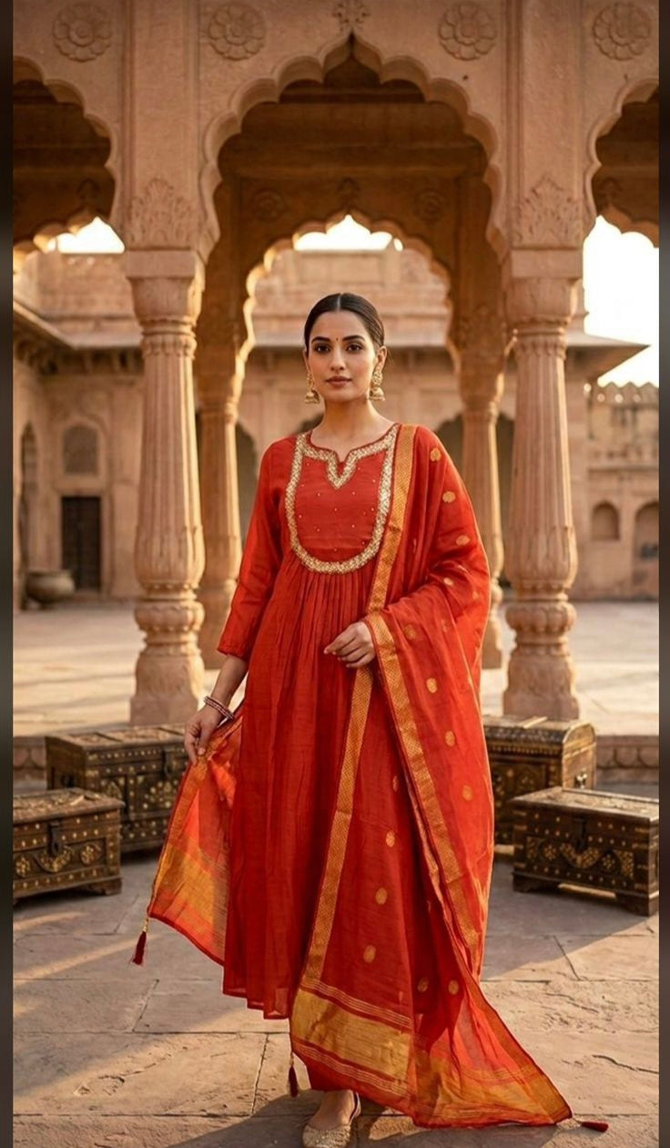 Rustic orange Elegant Aline designer suits