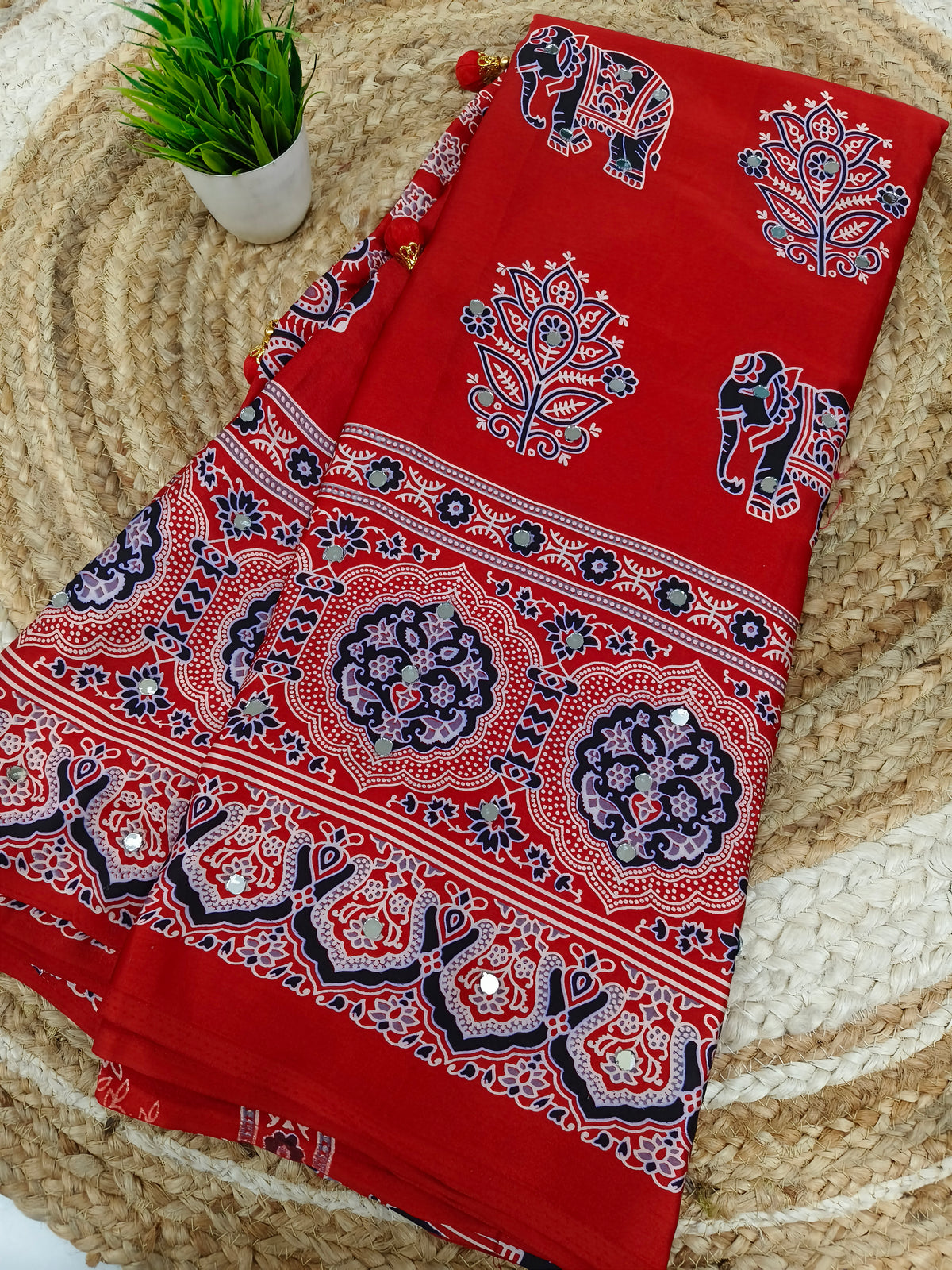 Red modal silk saree