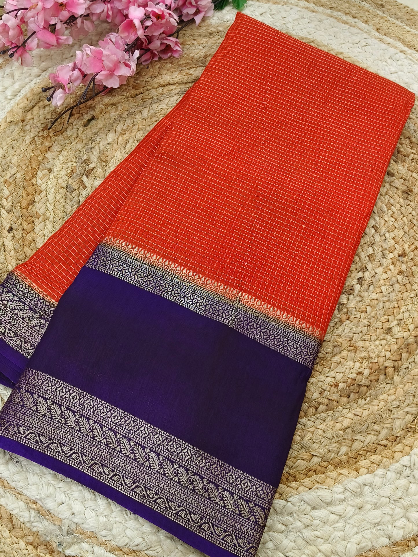 Orange with purple viscose silk saree