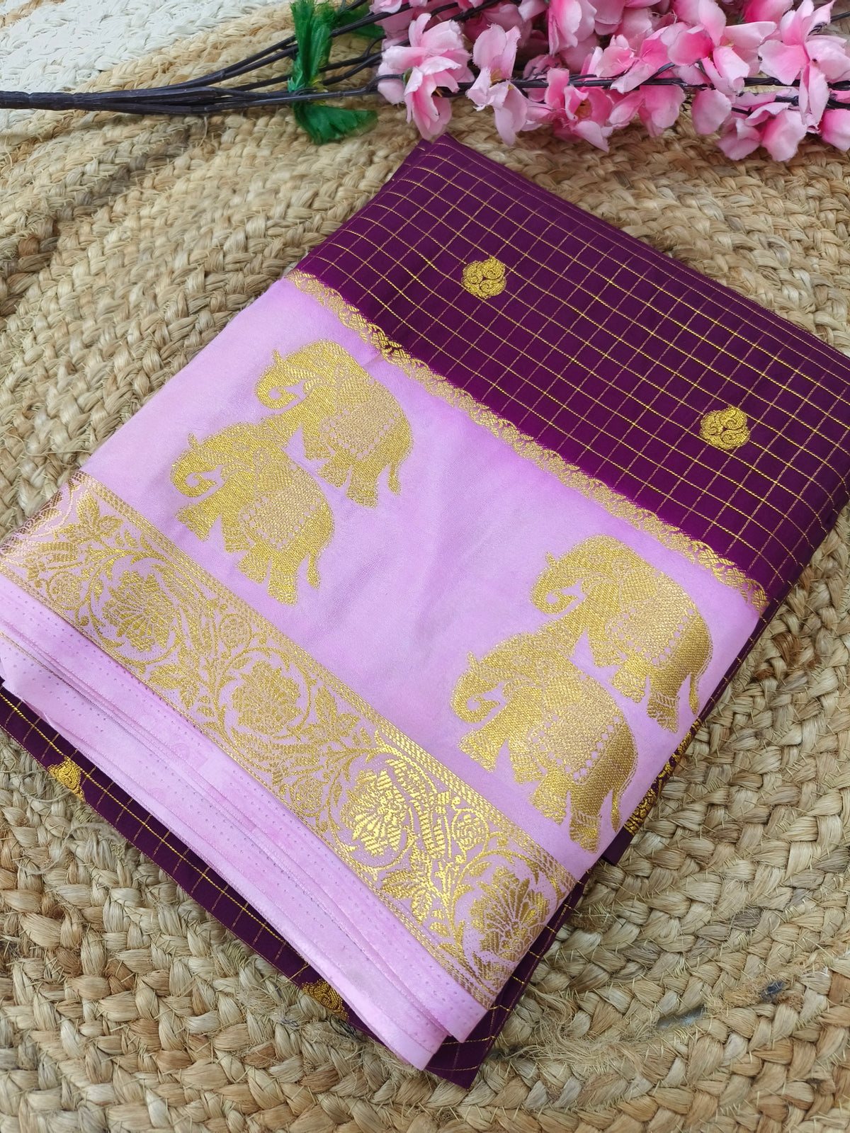 Wine with pitch Semi Mysore silk saree