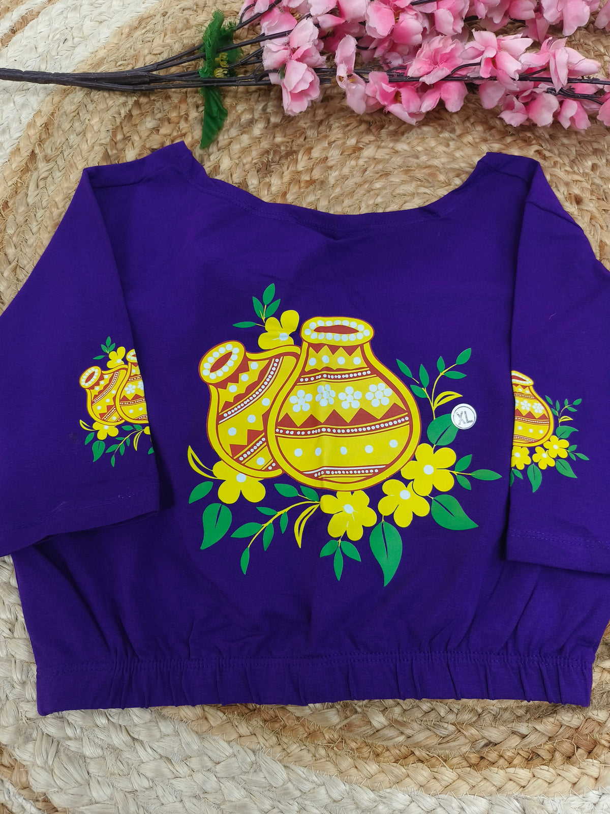 Royal blue Stretchable blouse with unique printed design