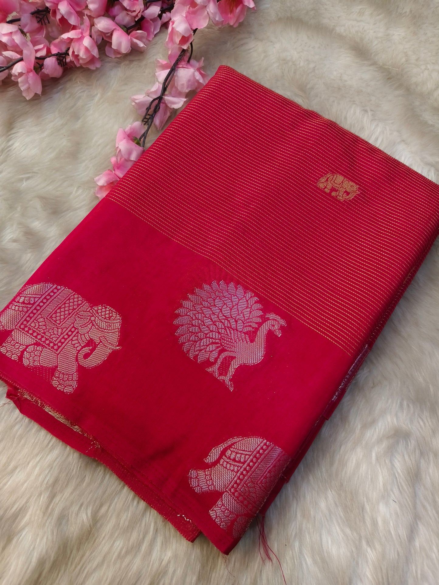 Pink semi Mysore crepe silk saree