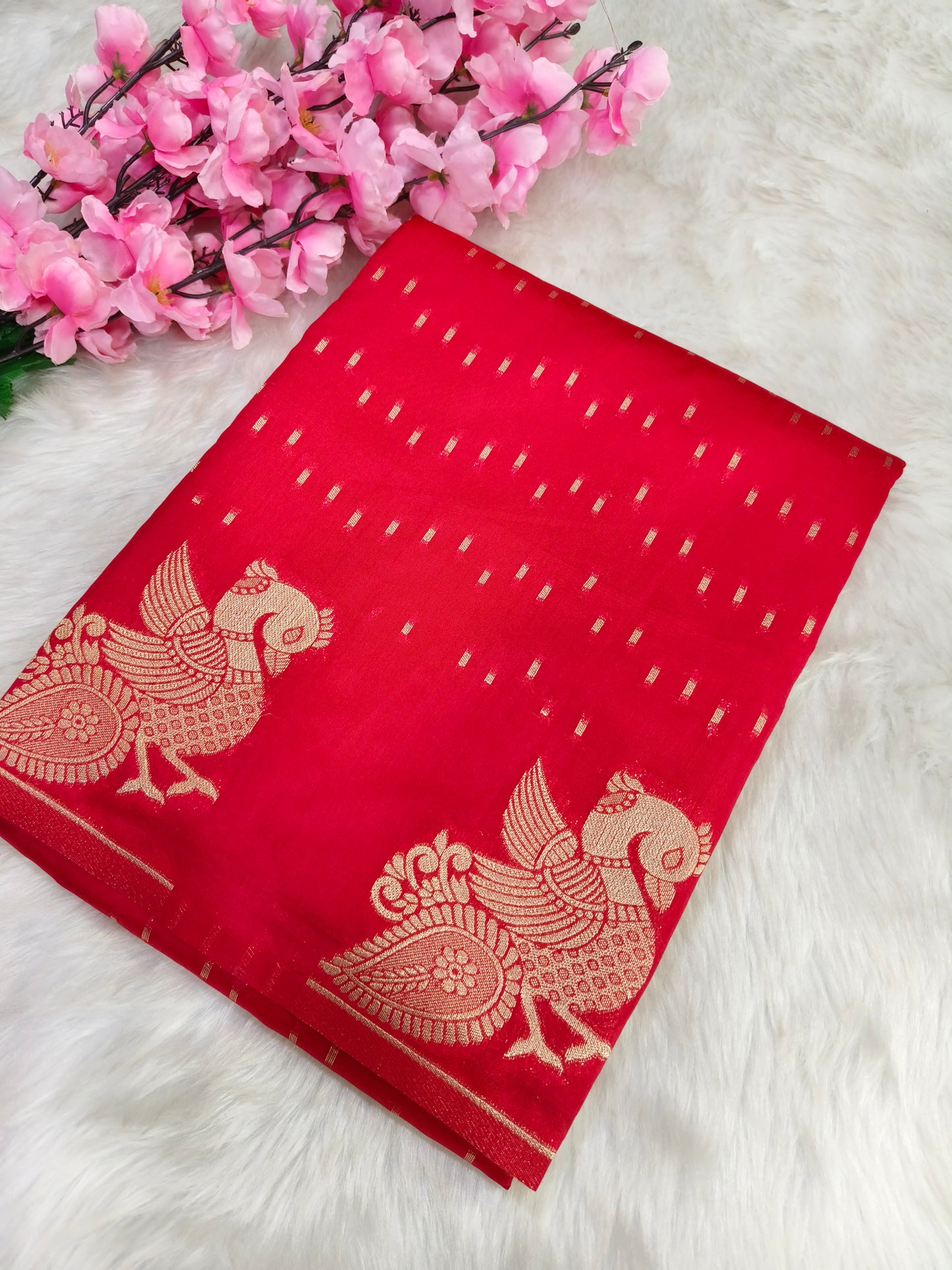 Red silk blend saree