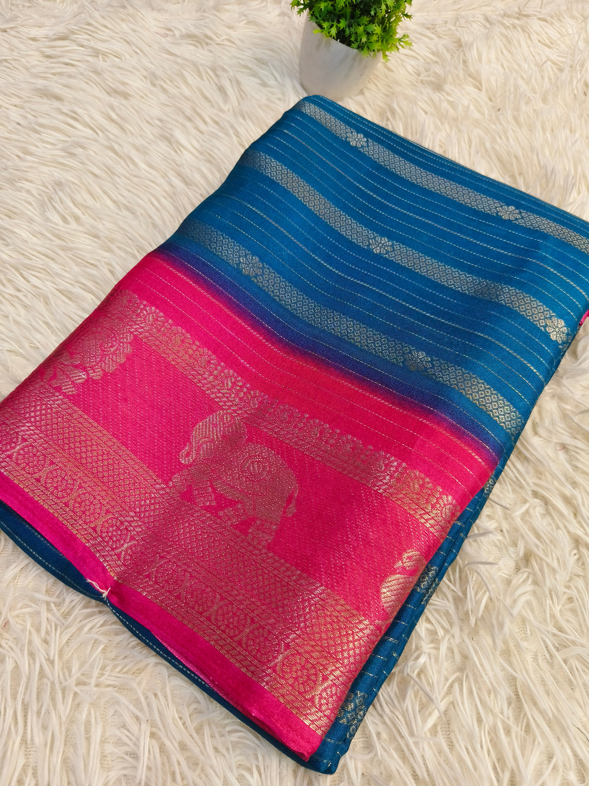 Blue with pink fancy silk saree