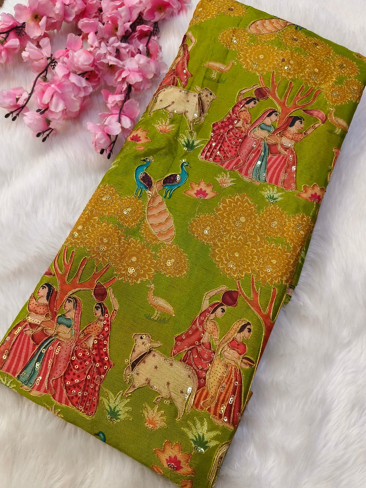 Leaf Green Silk blouse piece