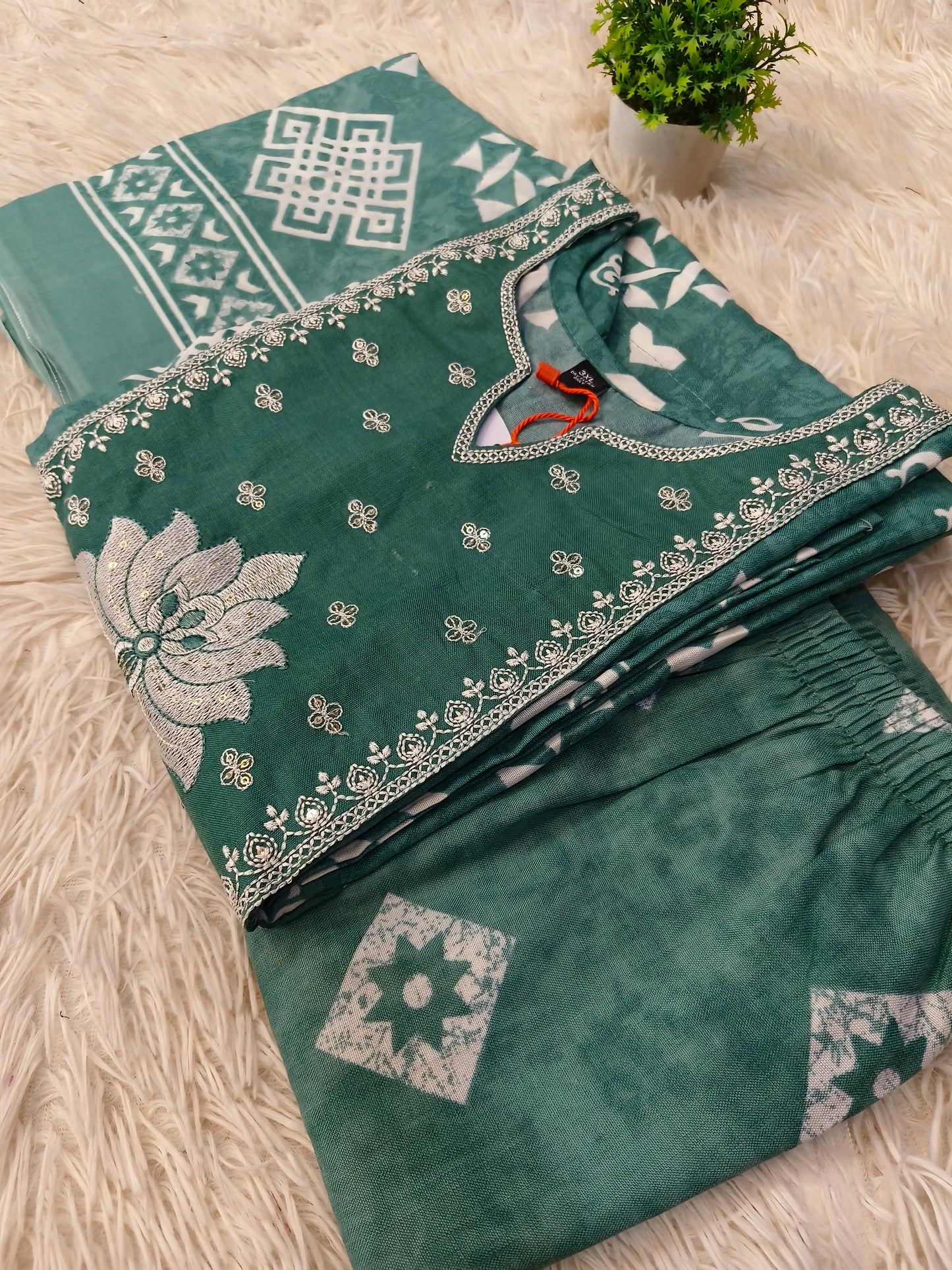 Green Cotton sets with duppata
