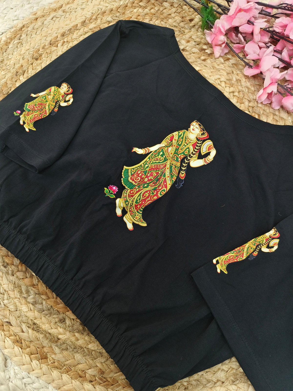 Black Stretchable blouses printed design