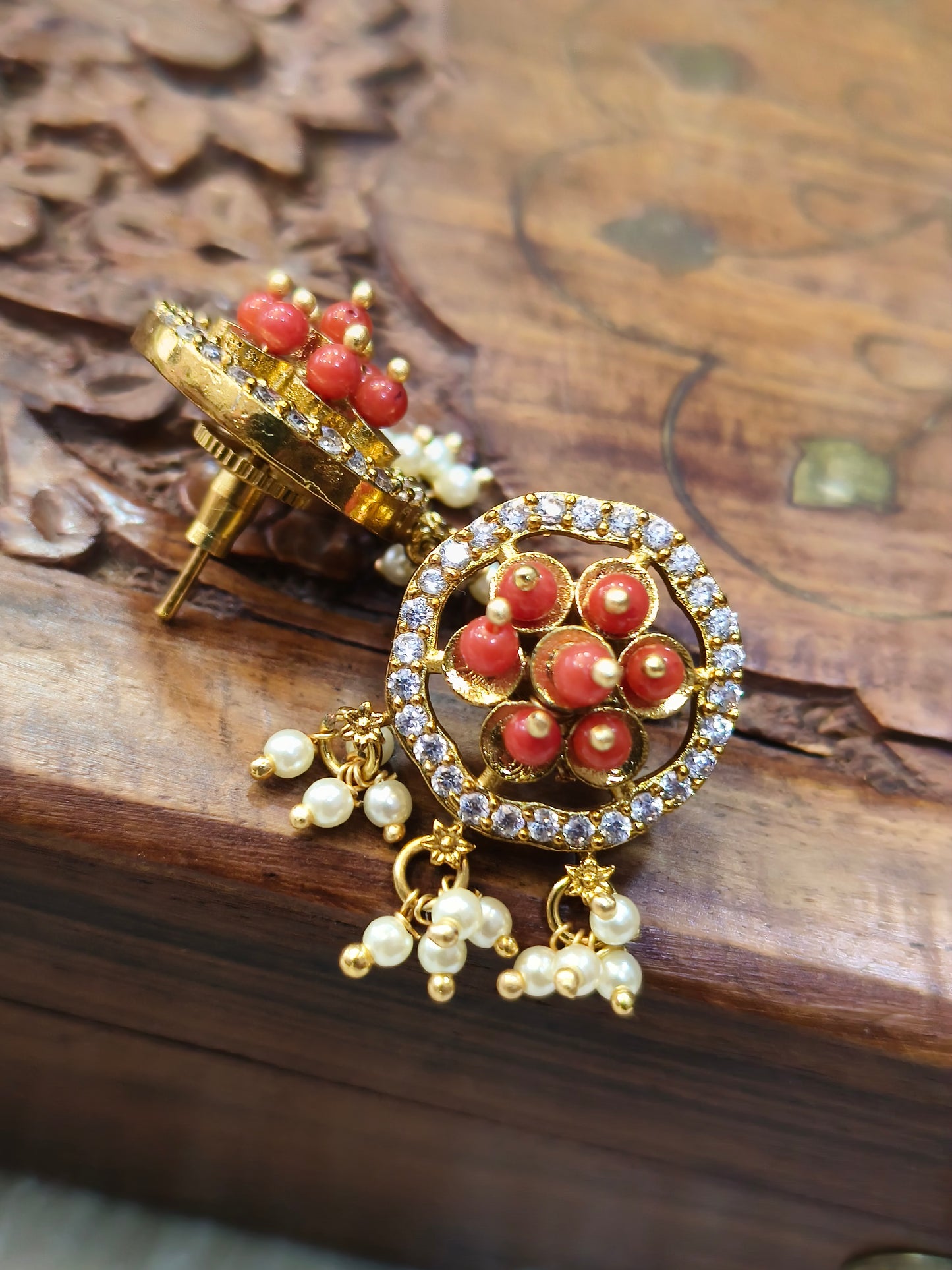 Ruby stone gold plated stud