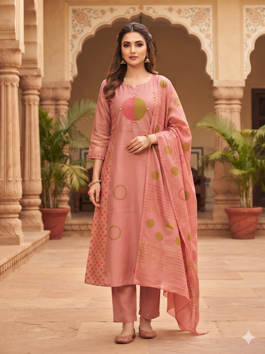 Elegant soft light Pink Malchanderi suits