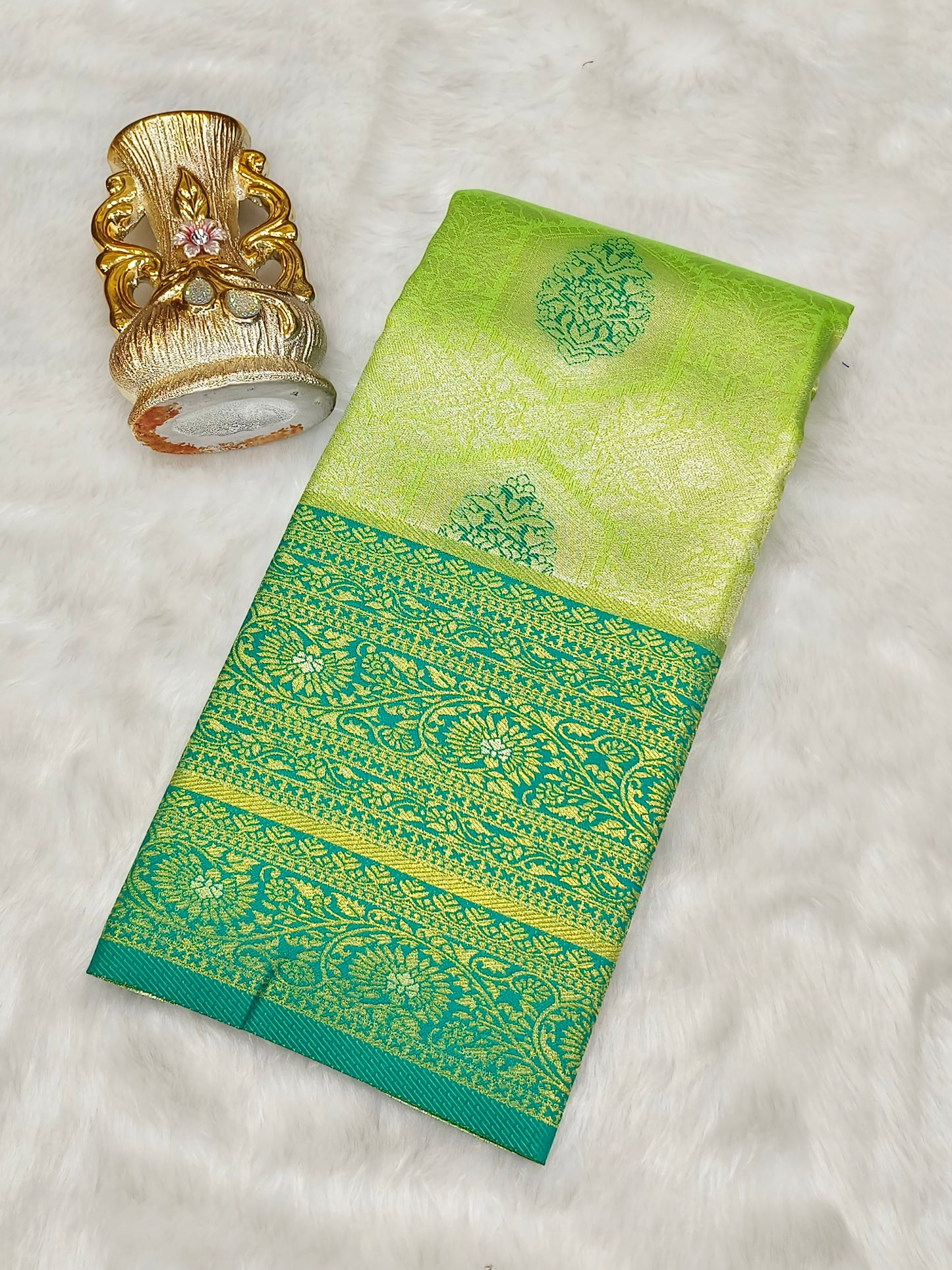 Parrot Green Semi silk saree
