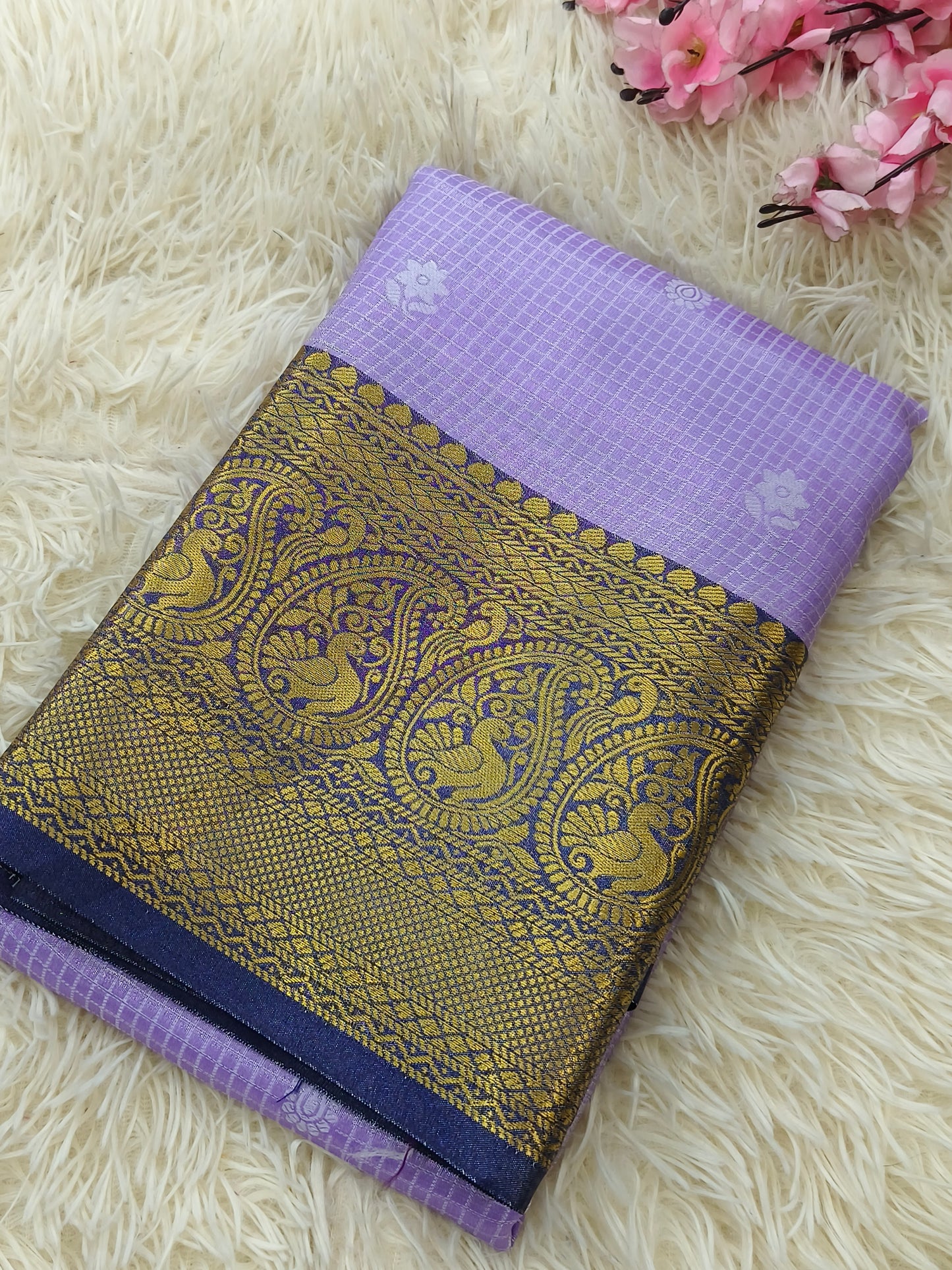 Purple with navy blue soft silk saree