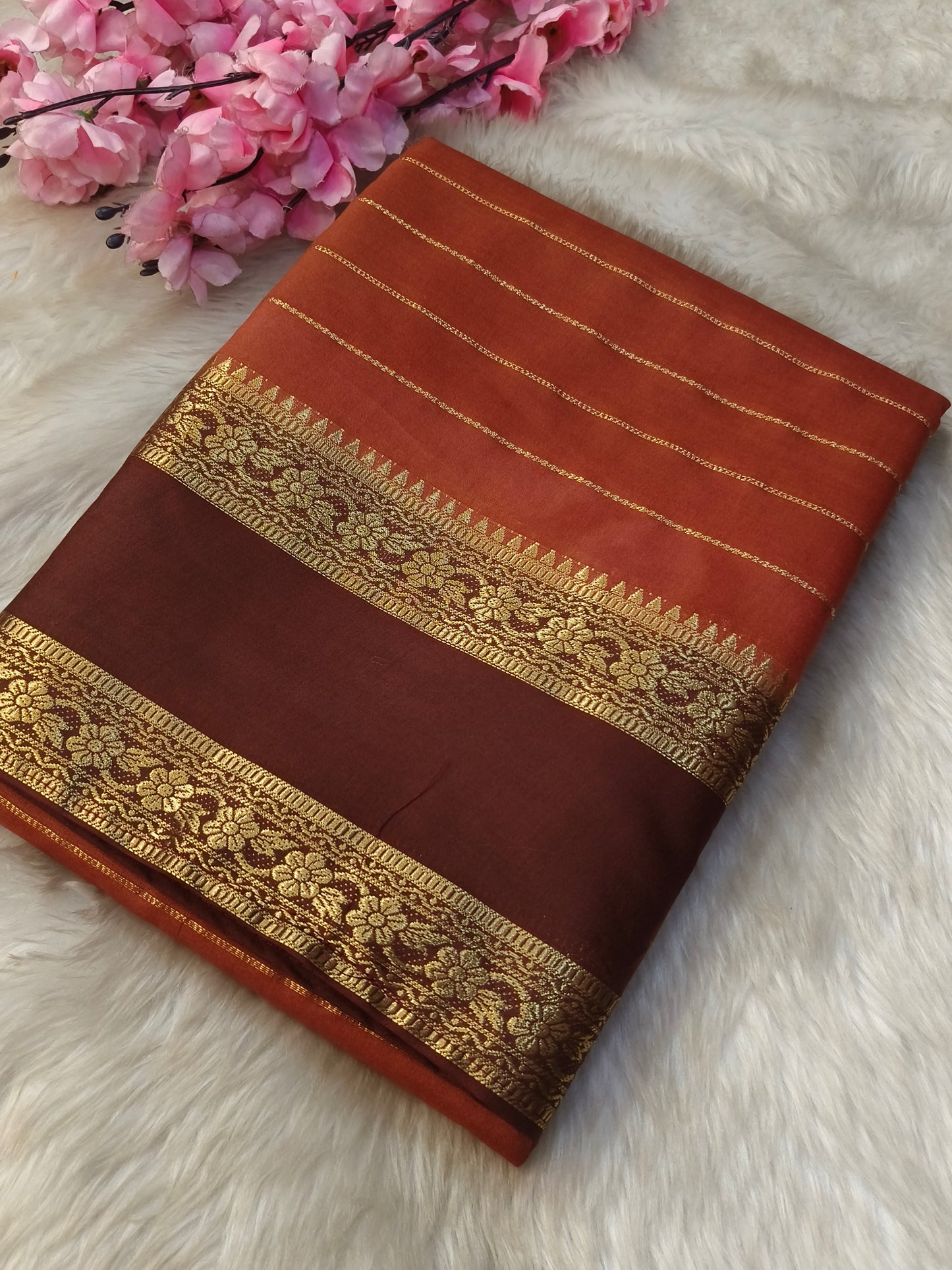 Rustic Red With Brown Assam silk saree