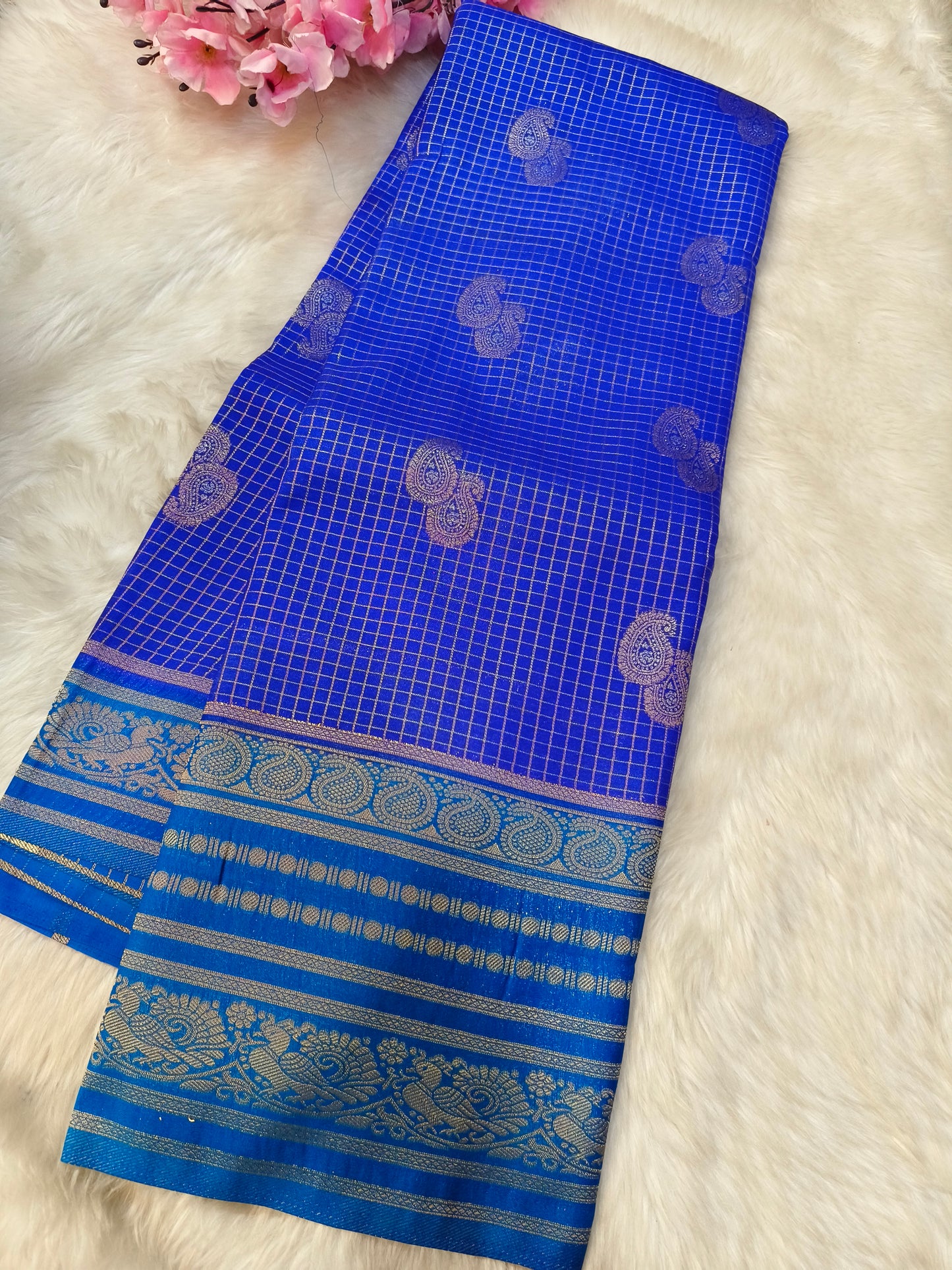 Royal blue georgette crepe silk saree