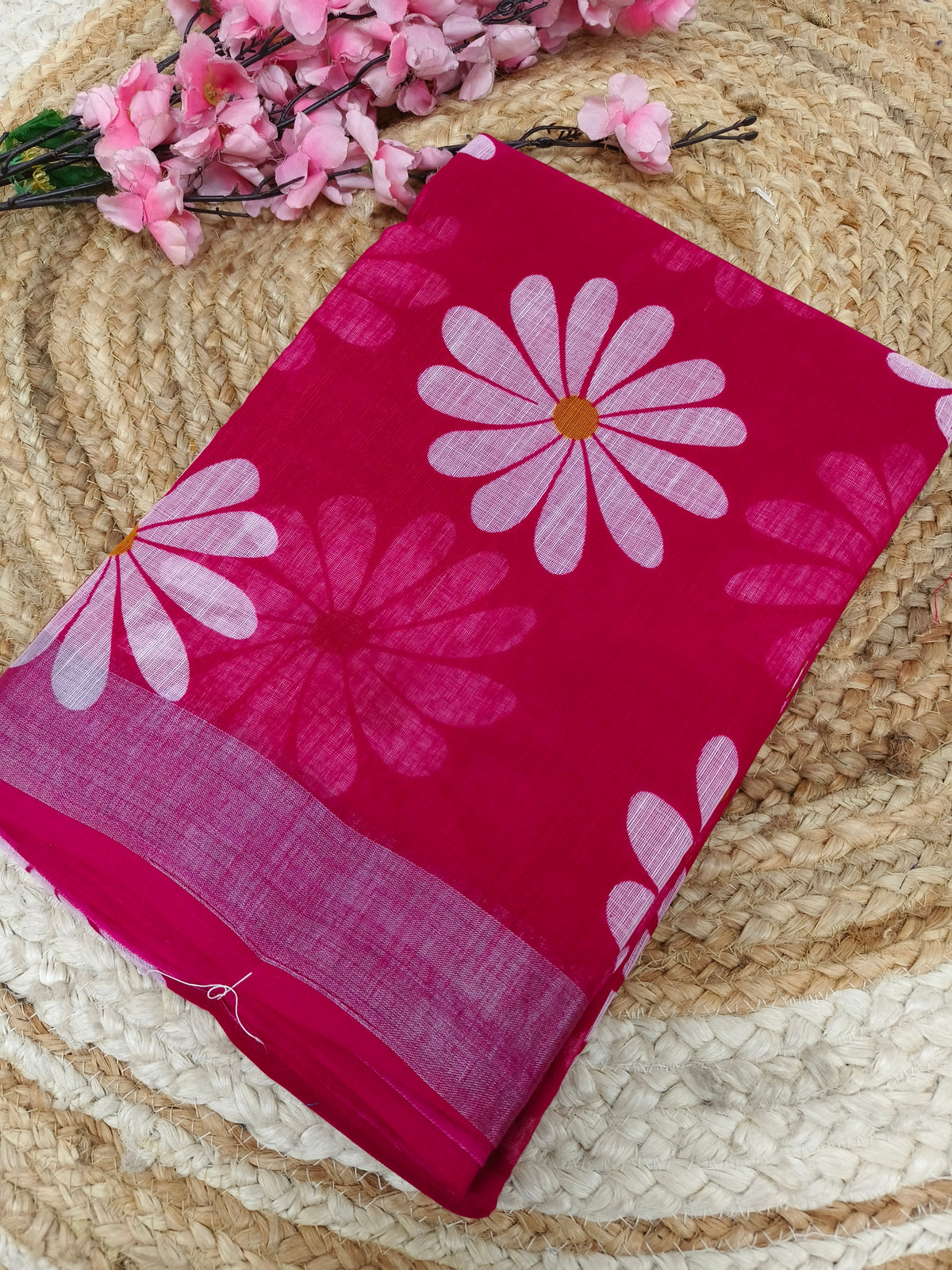 Pink Lenin Cotton saree