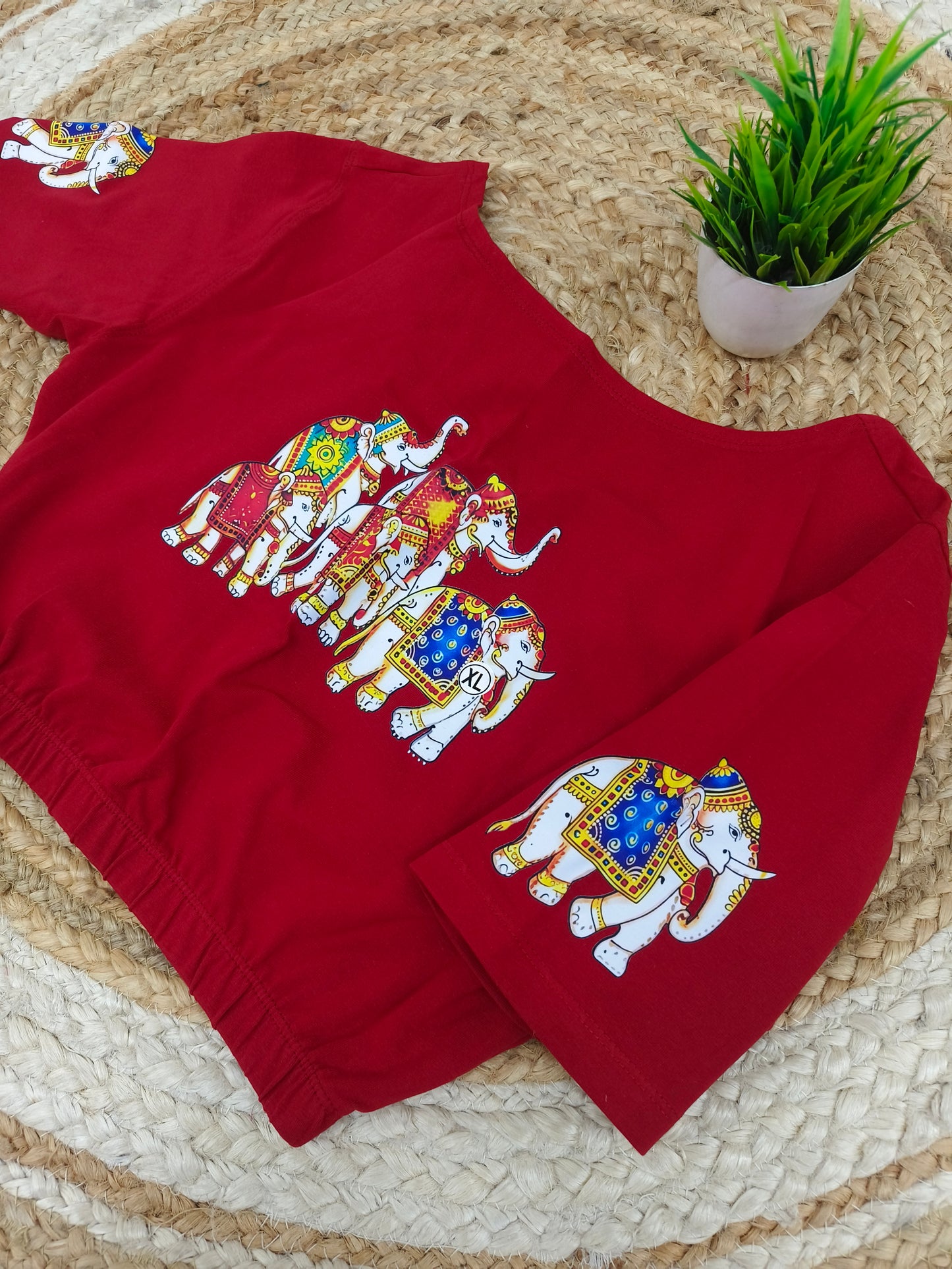 Maroon Stretchable blouse with unique printed design