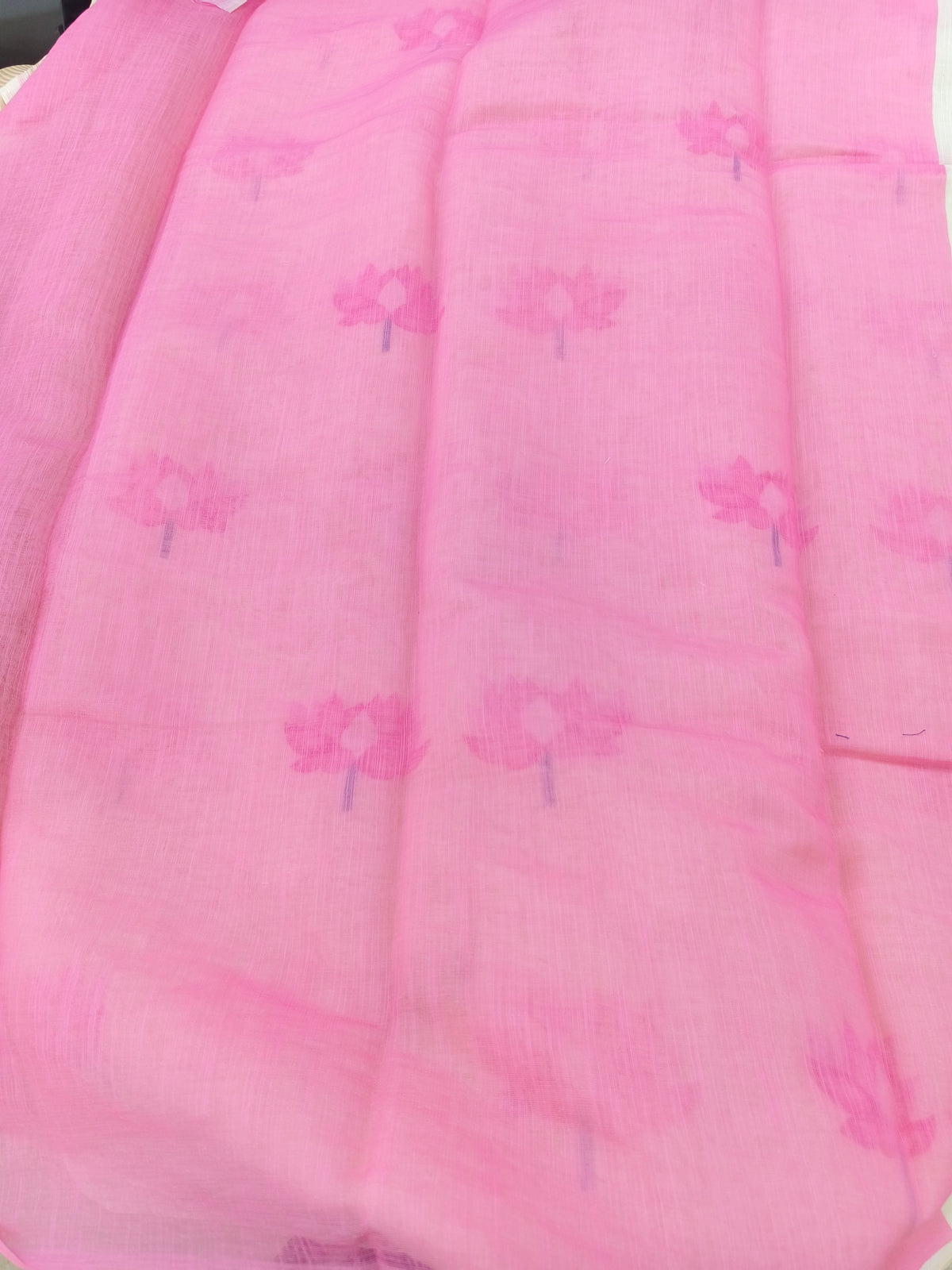 Cream with Baby Pink Elegant linen saree