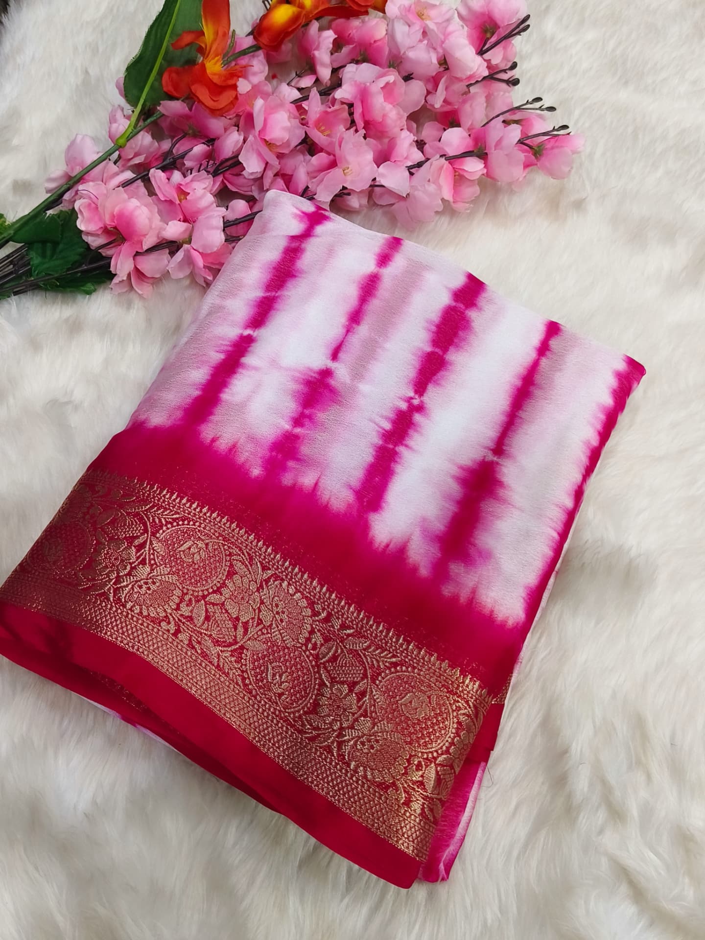 Pink semi Mysore crepe Georgette saree