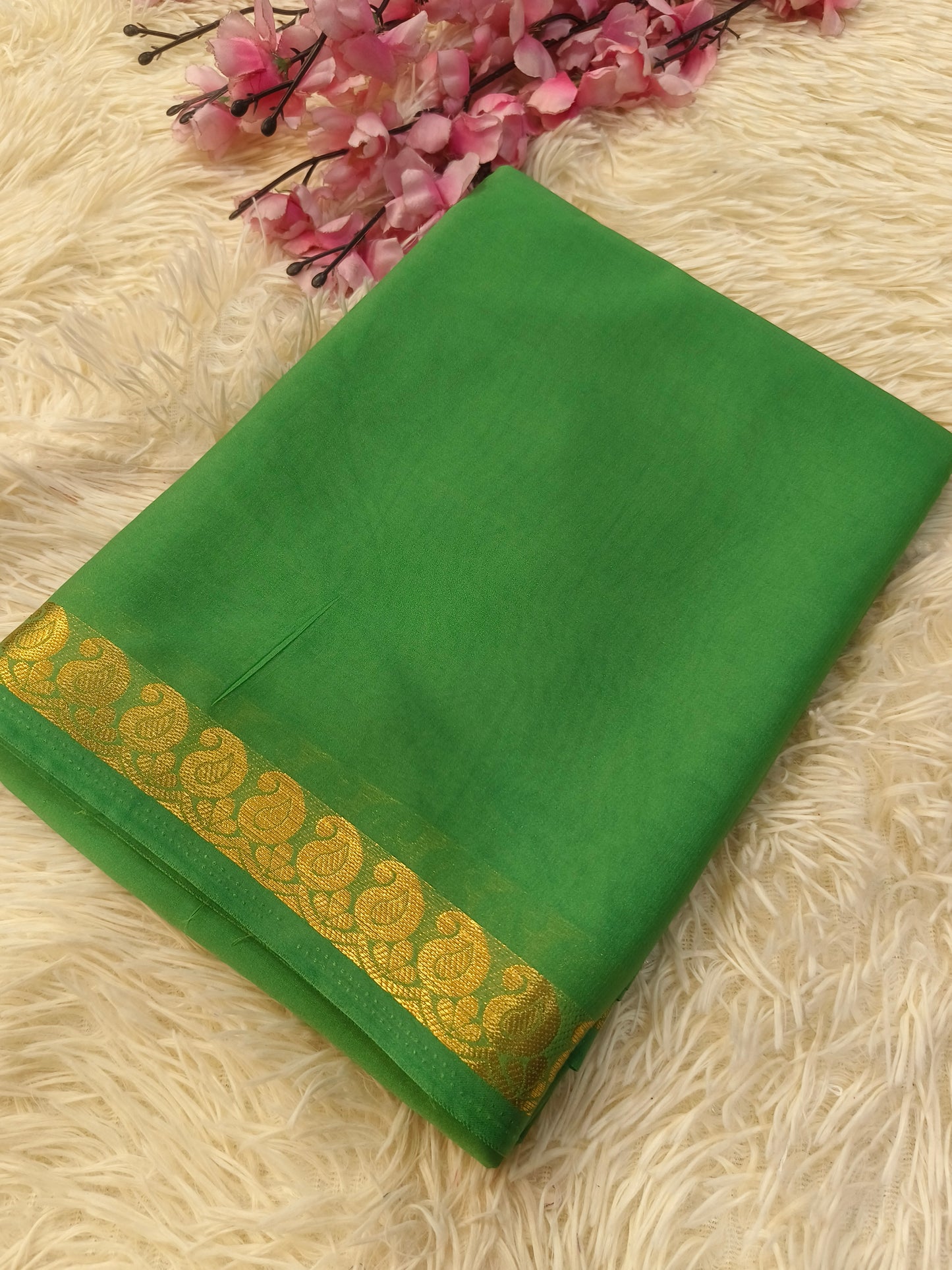 Sea Green semi Mysore crepe silk saree