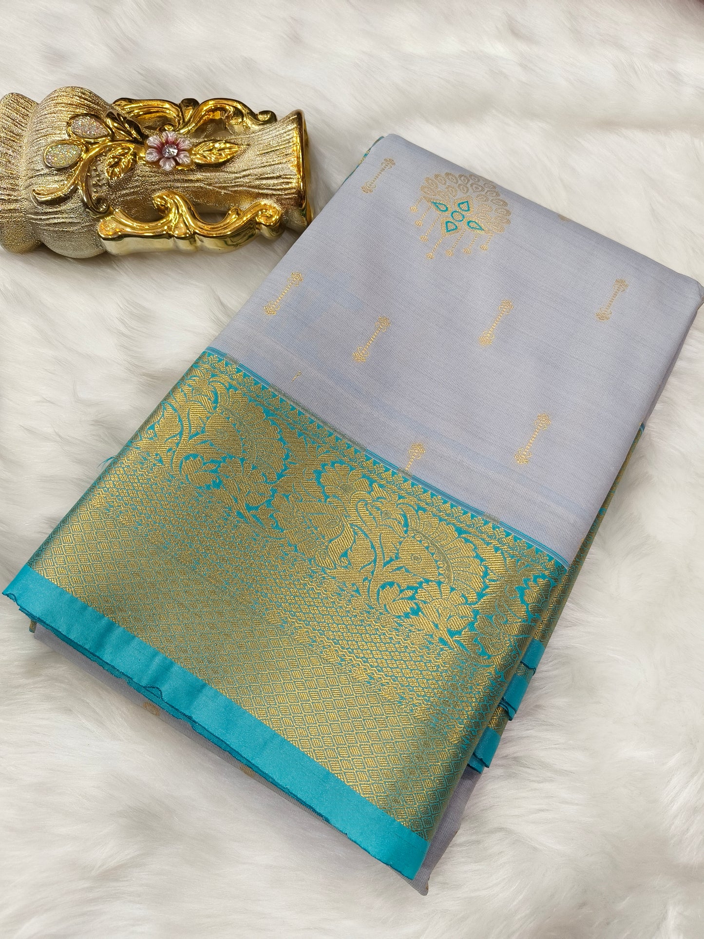 Grey kanjivaram silk saree