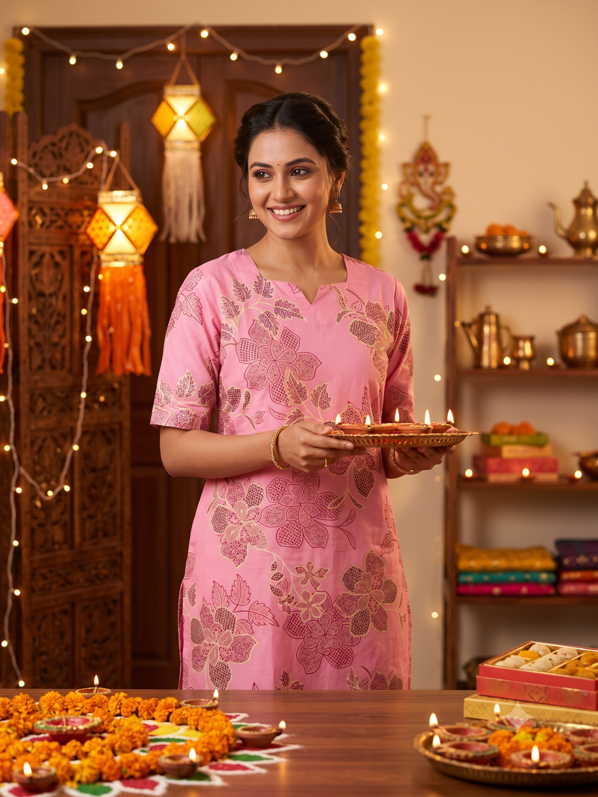 Baby Pink cotton straight kurta