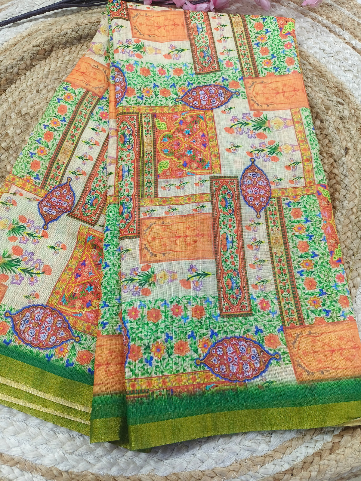 Multi colour Lenin cotton saree