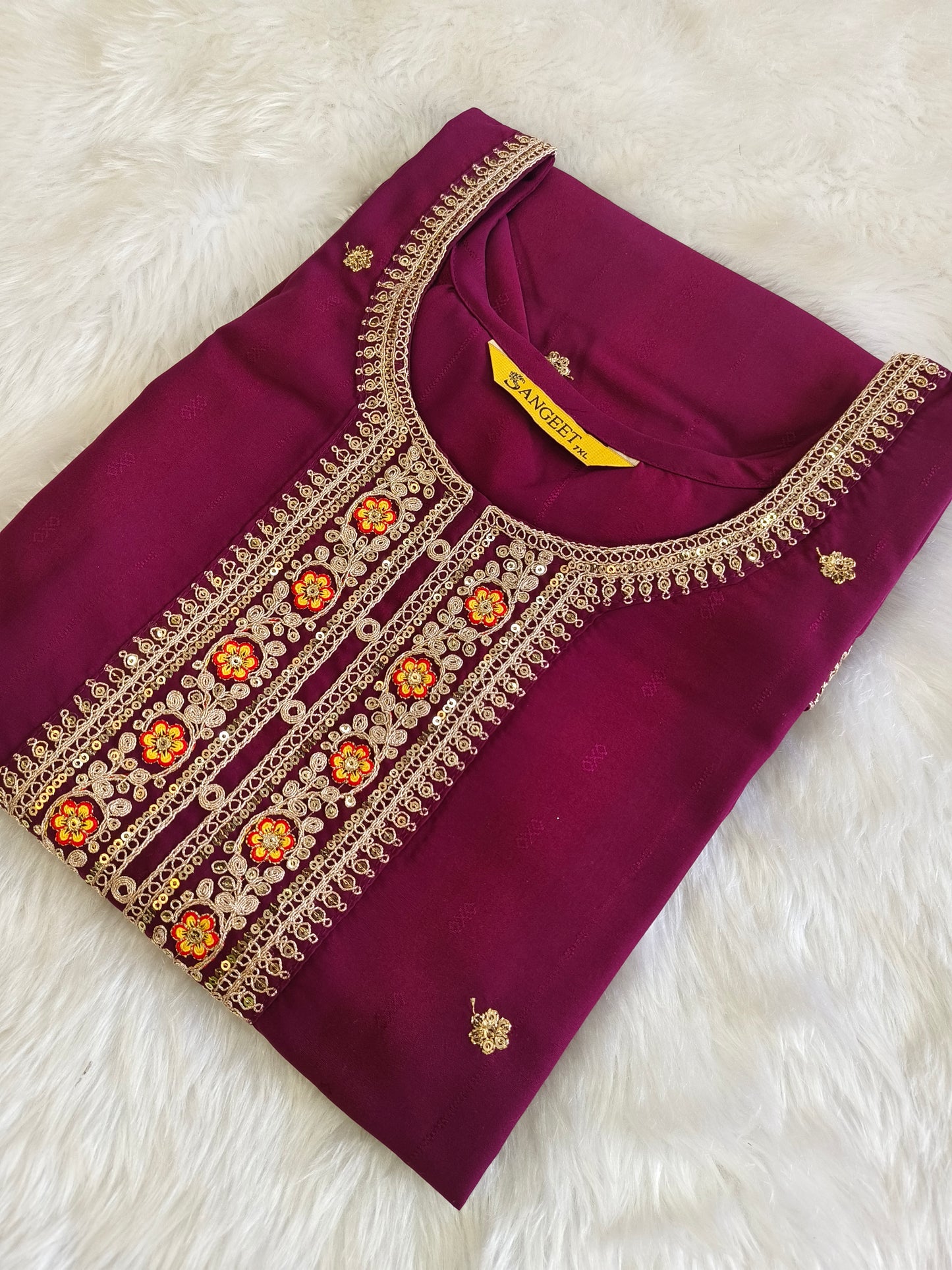 Wine straight cut kurti
