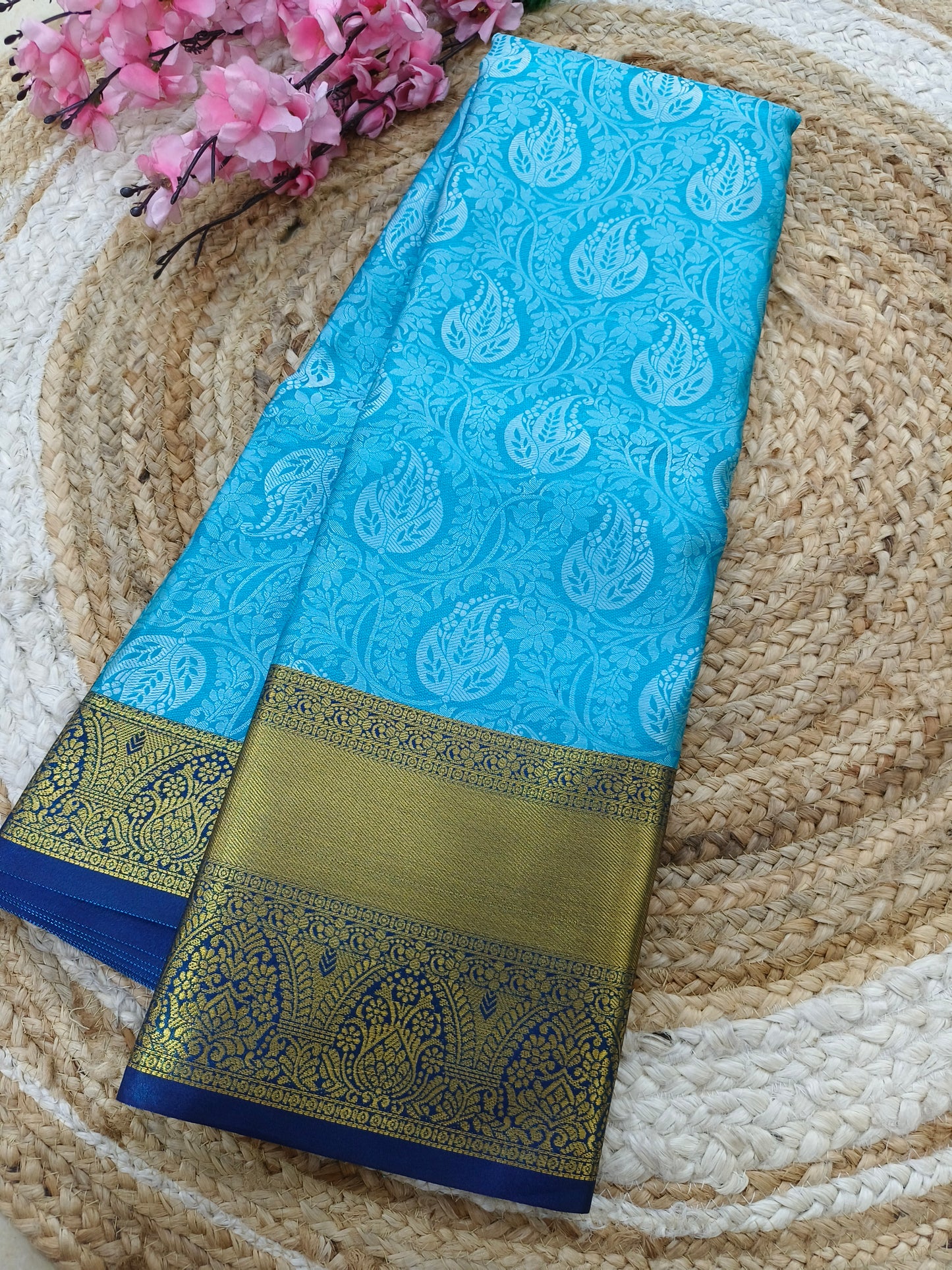 Blue with Royal blue soft silk saree