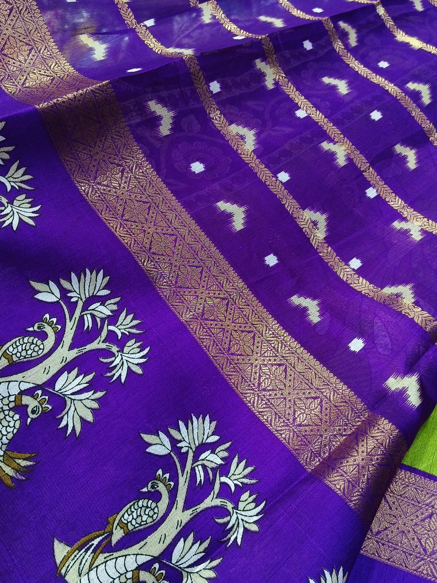 Green With Purple Binny silk saree