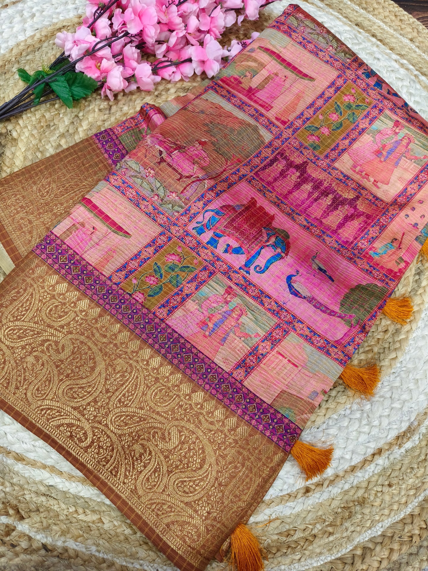 Pink heritage silk saree
