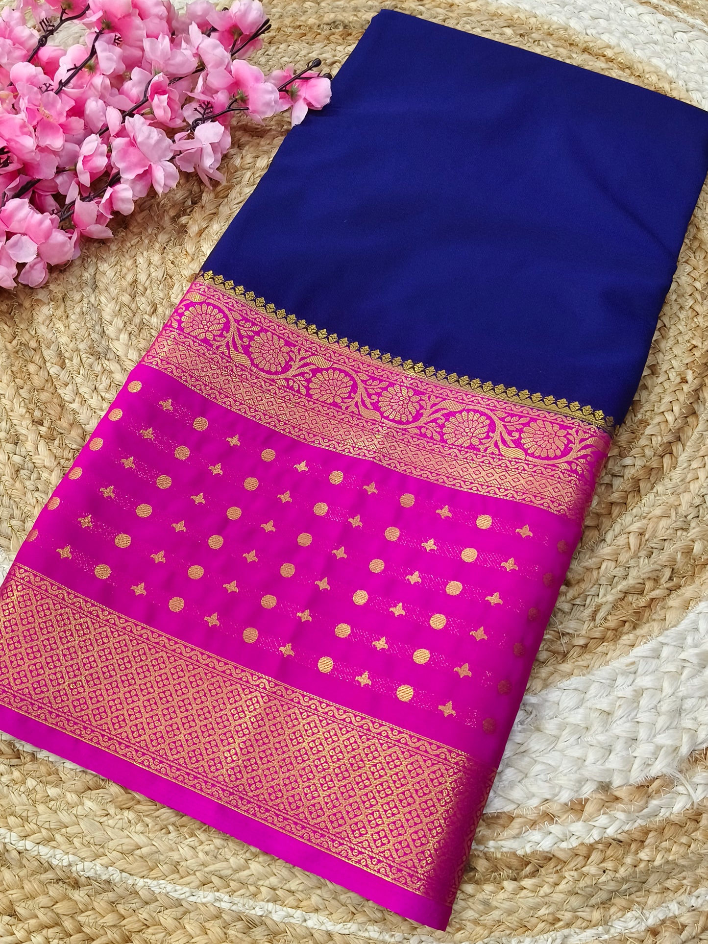 Purple with pink semi Mysore crepe silk saree