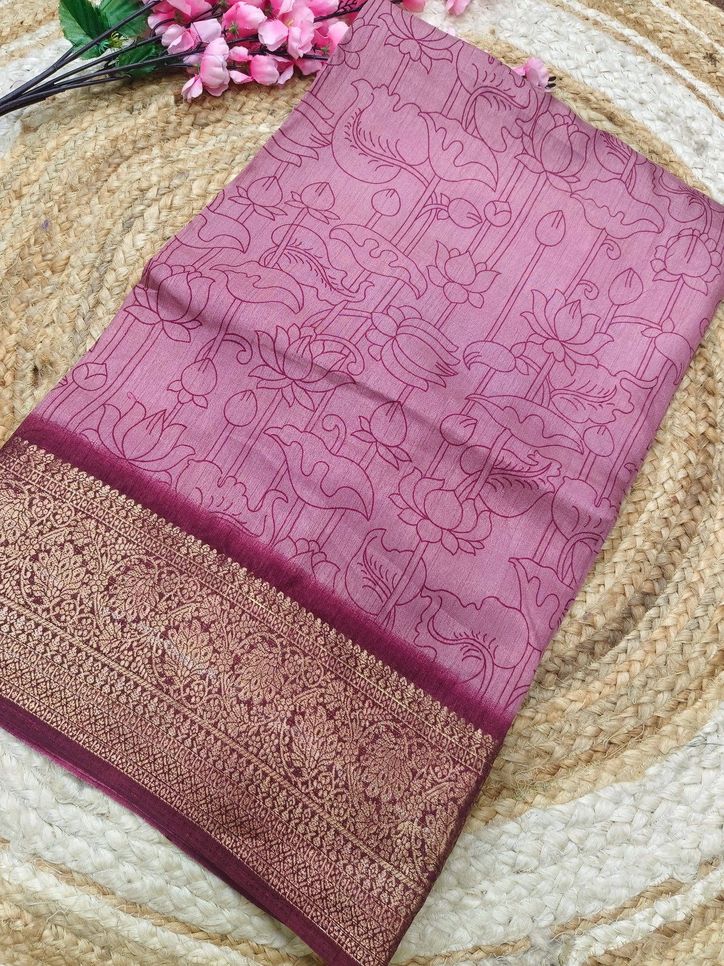 Wineish pink Binny silk saree