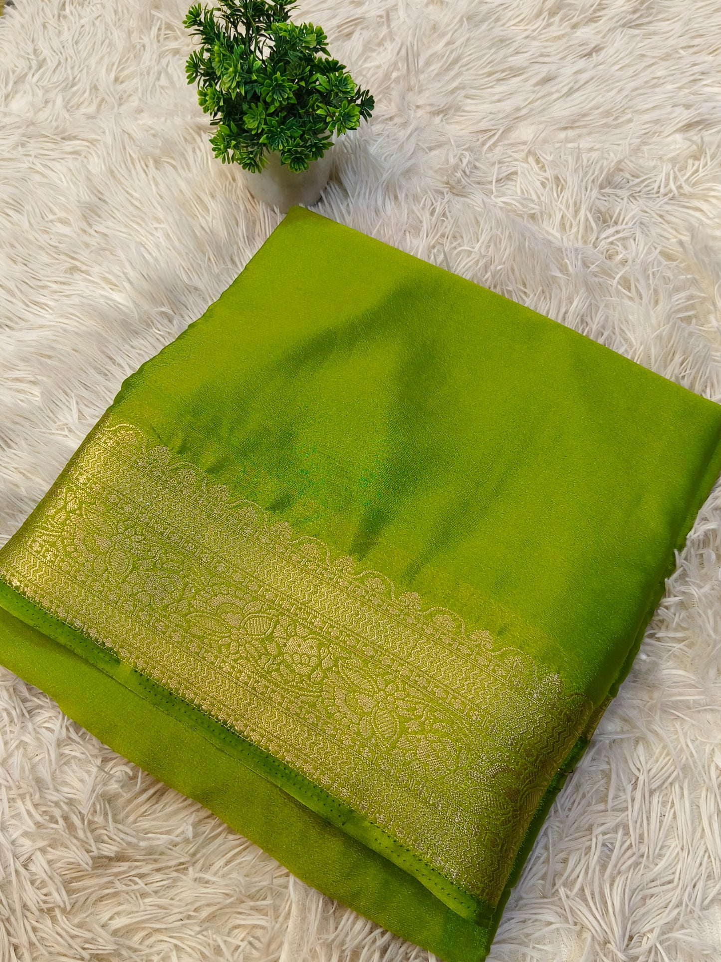 Parrot green Mysore Dani chiffon saree