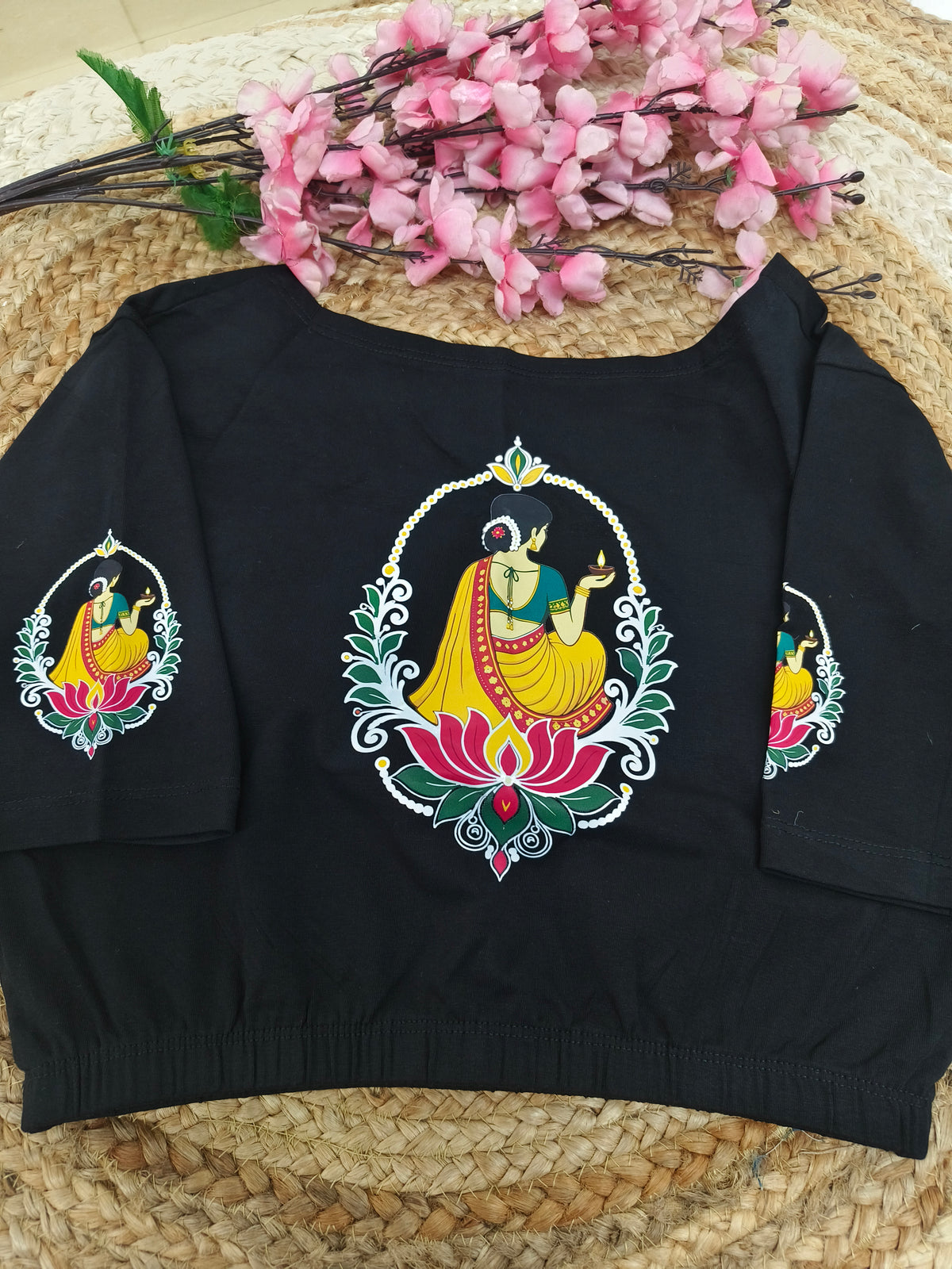 Black Stretchable blouses printed design