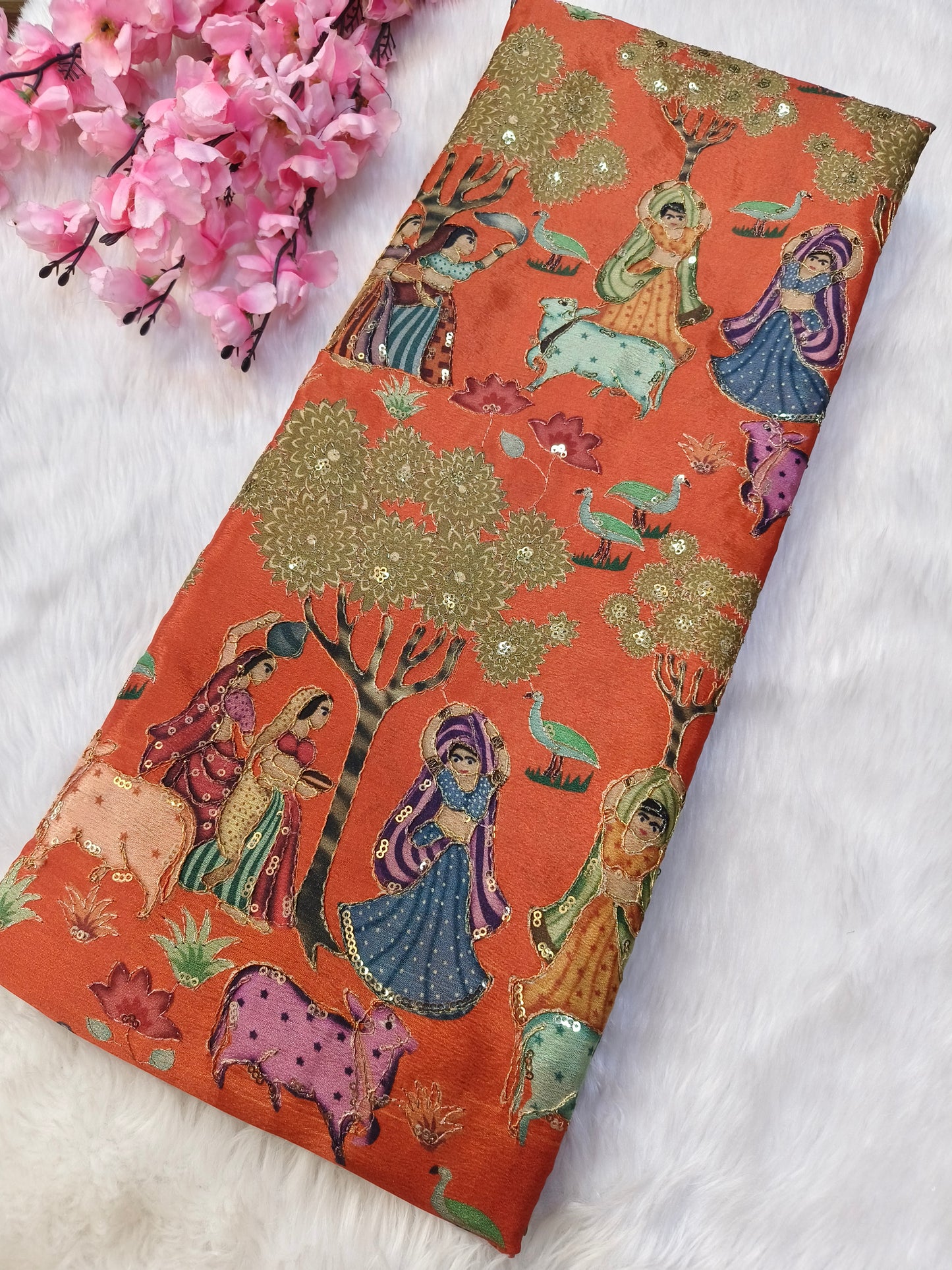 Rustic orange Silk blouse piece