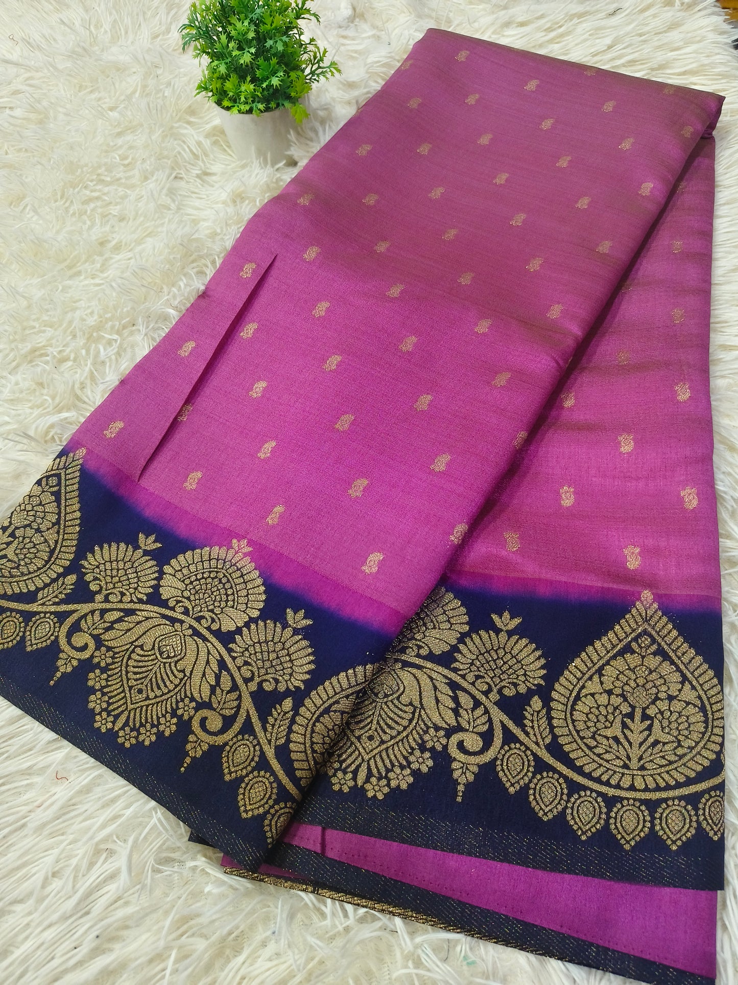 Majenta pink with blue soft silk saree