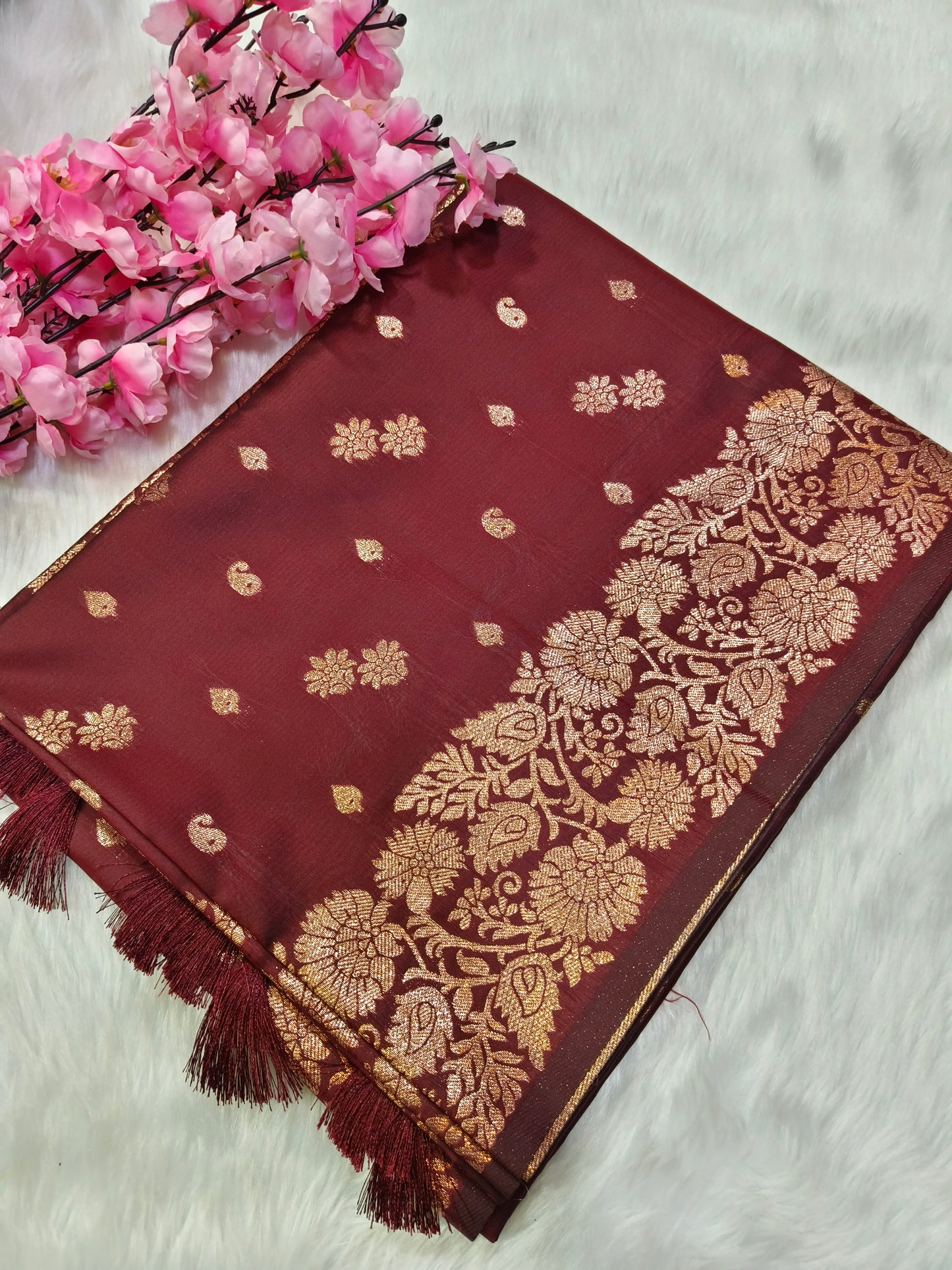 Marron Soft mulberry silk saree