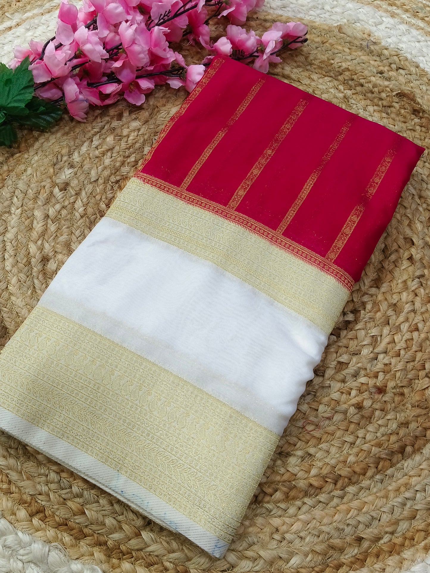 Red with white semi silk sarees