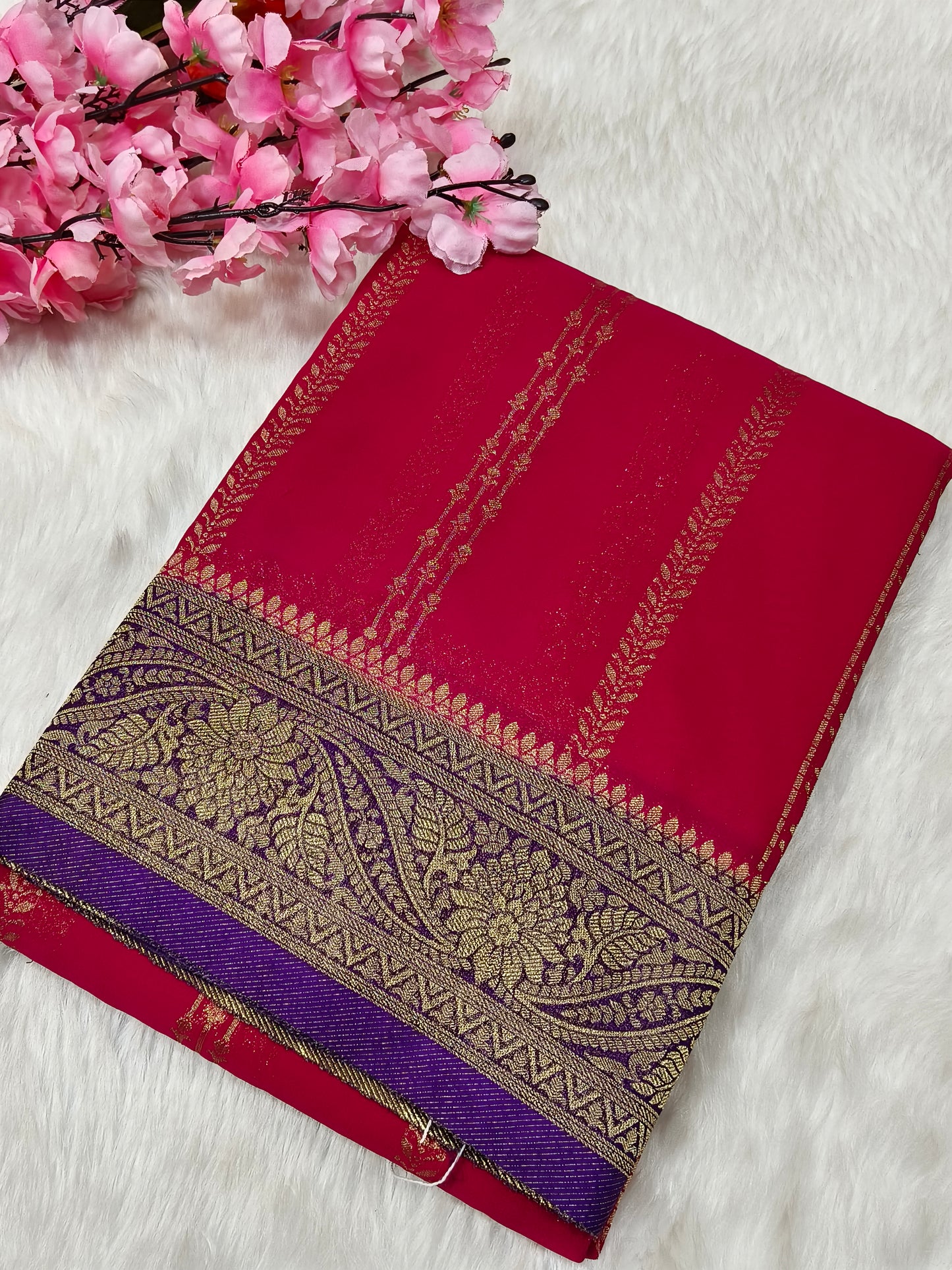 Pink with Purple semi Mysore crepe silk saree
