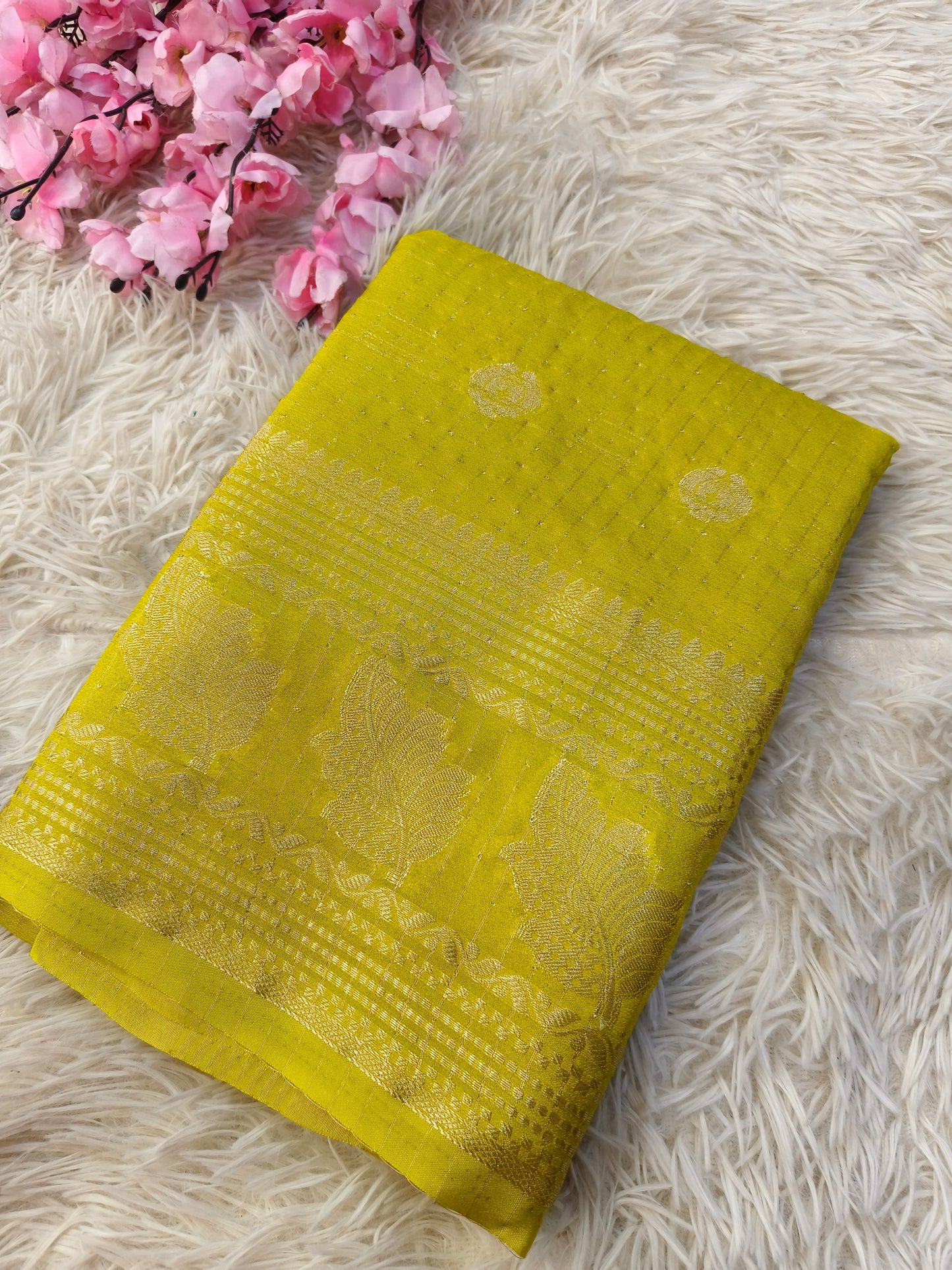 Neon Green semi Mysore silk saree