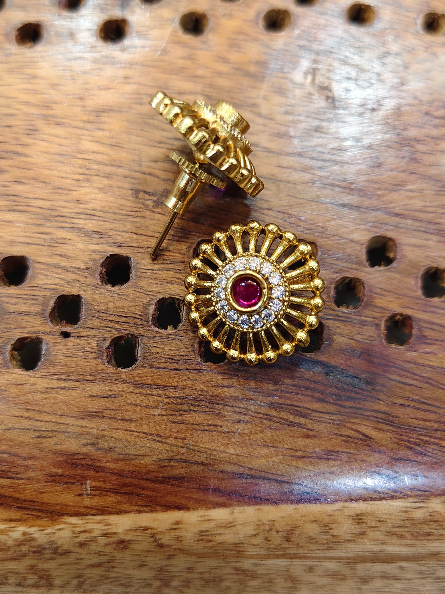 Ruby stone gold plated stud