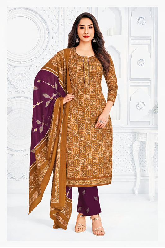 Mustard with Wine pure cotton suits