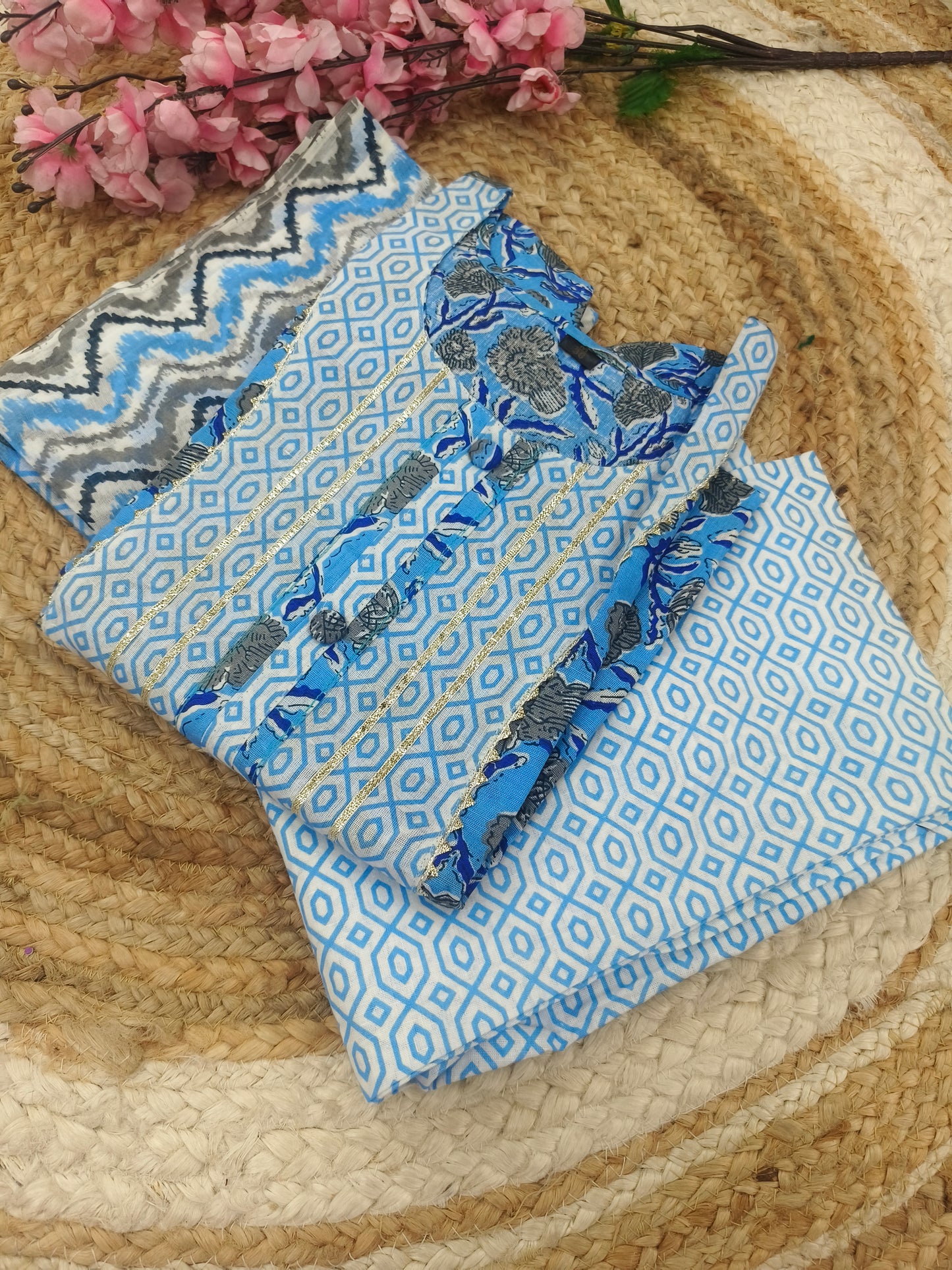 Blue cotton top & bottom (M)