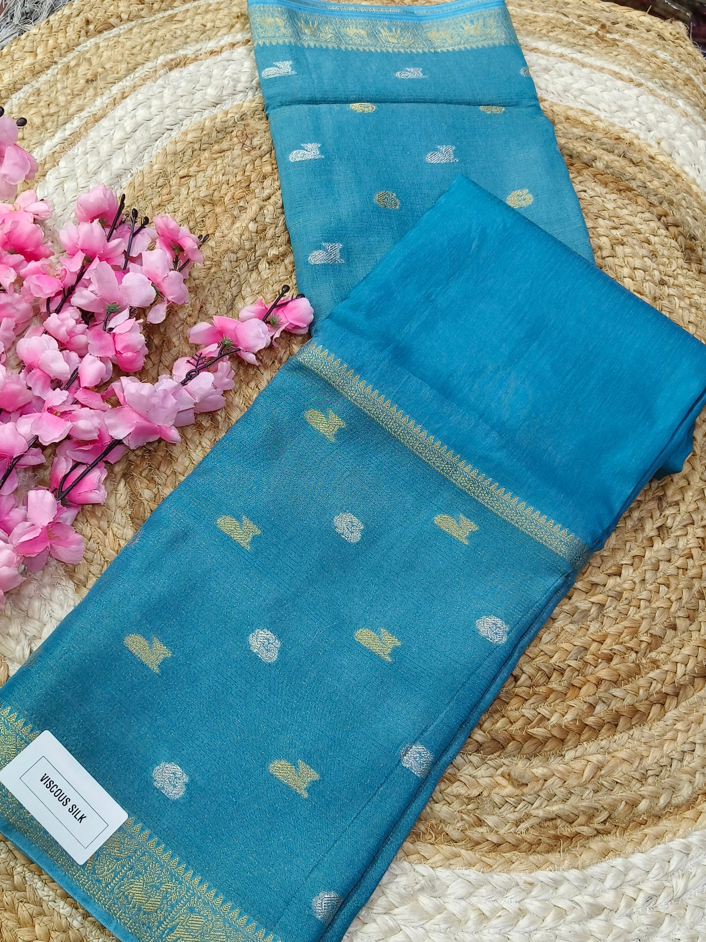 Blue viscous silk saree