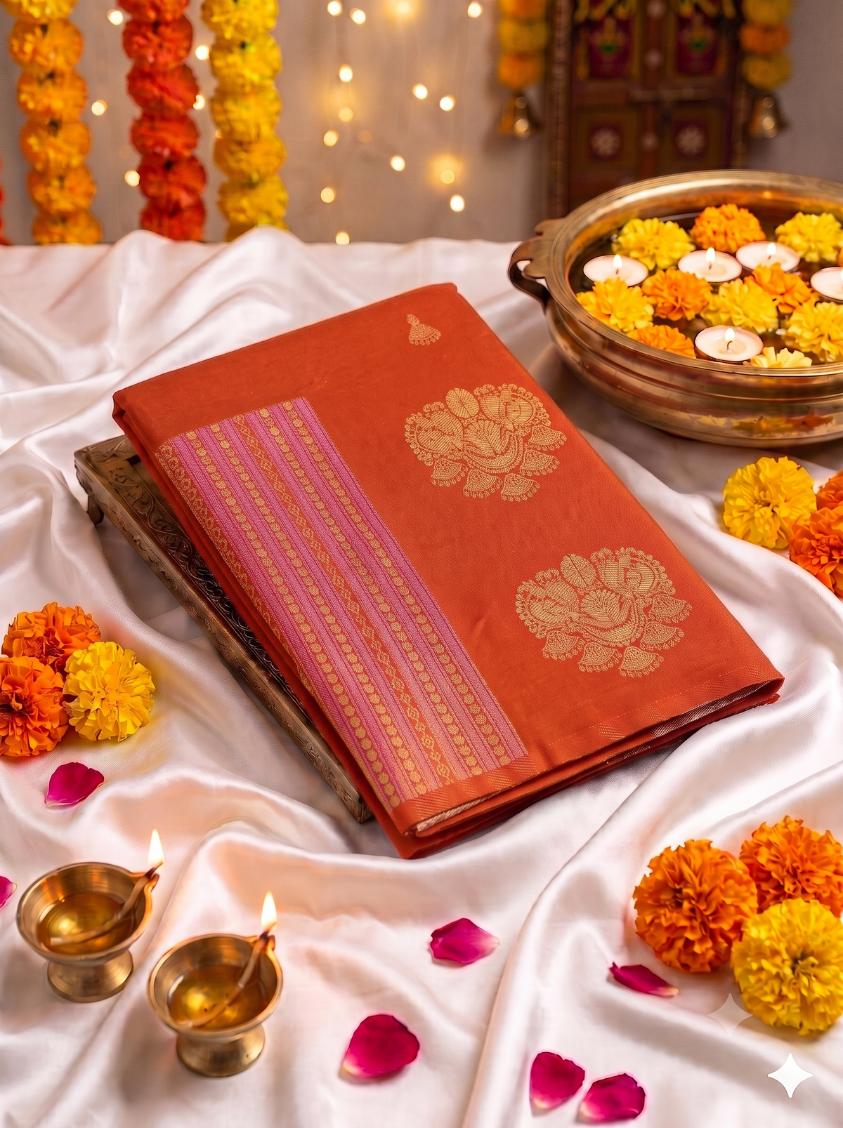 Orange Georgette silk saree