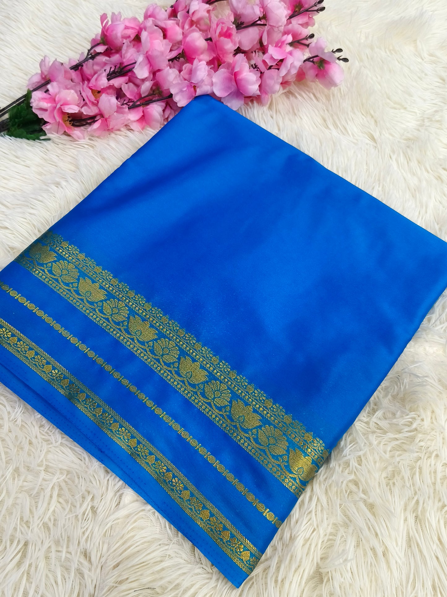 Blue semi Mysore crepe silk saree