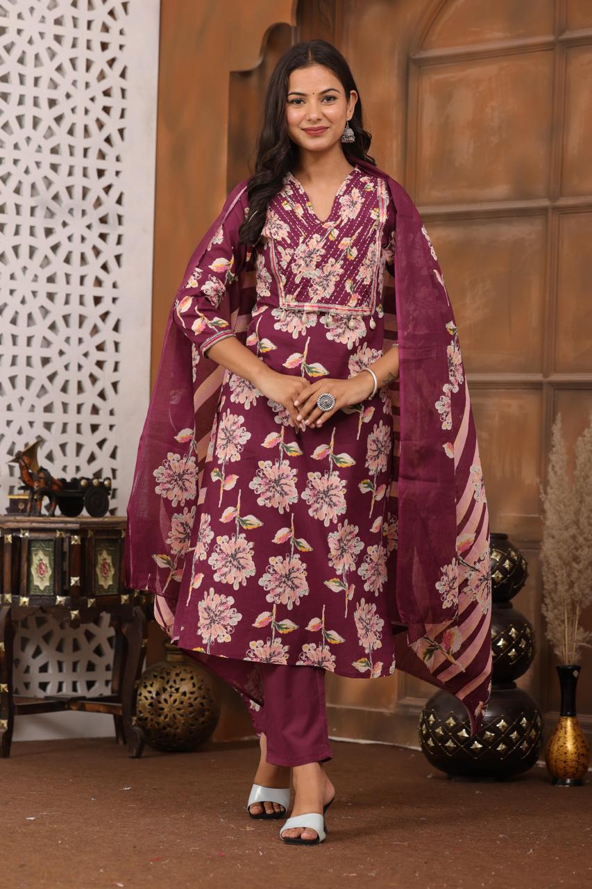 Purple Cotton sets with duppata