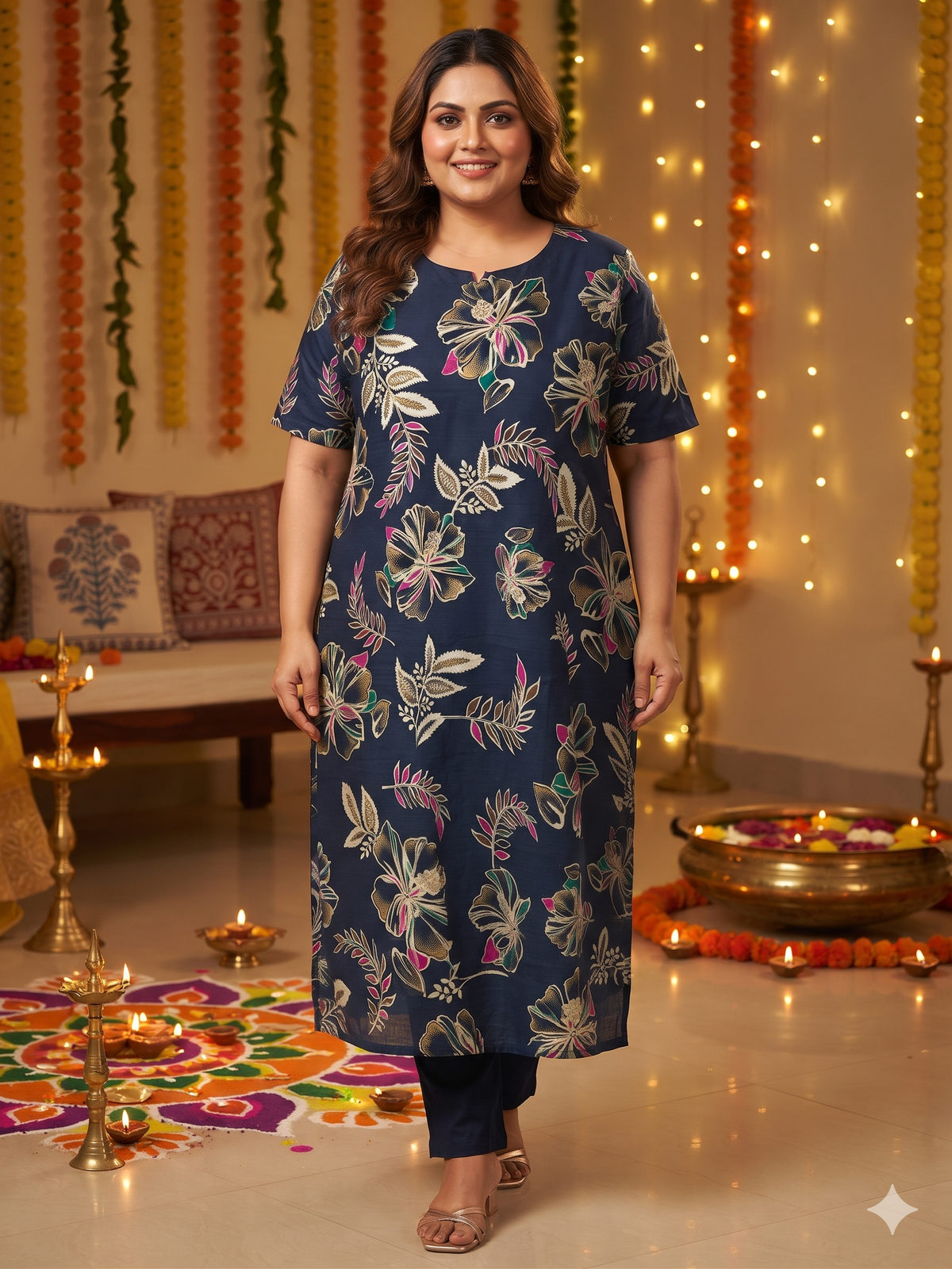 Navy Blue Rayon straight kurta