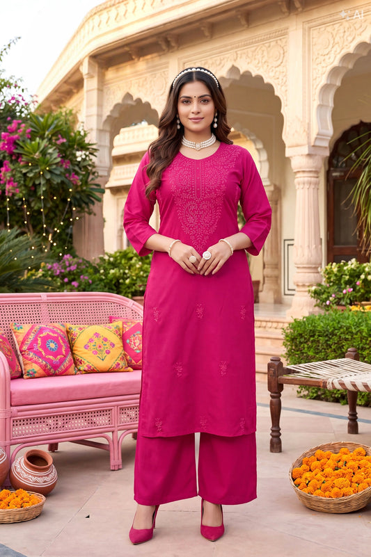 Rani Pink chikan work dress