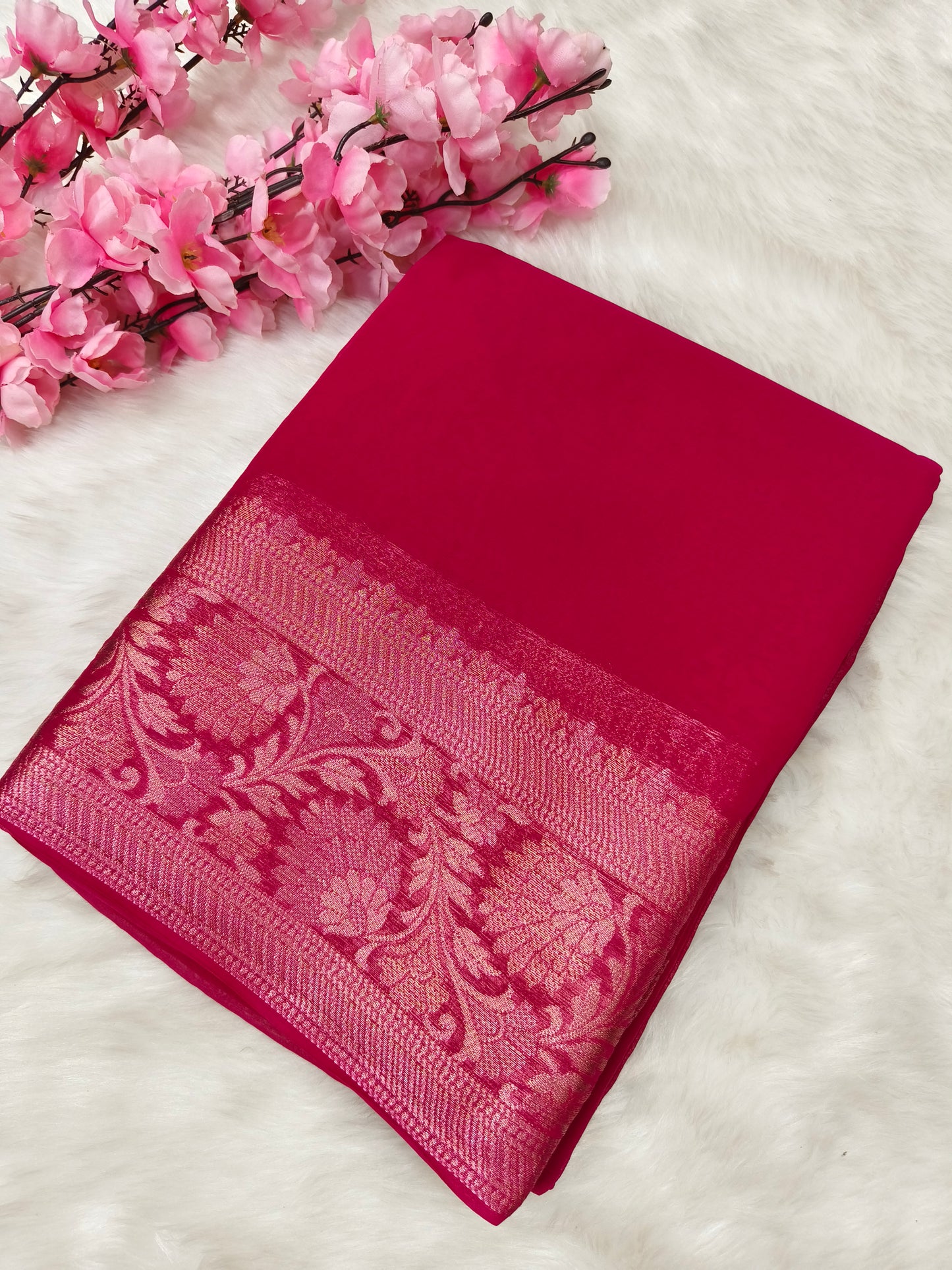 Pink Chiffon saree