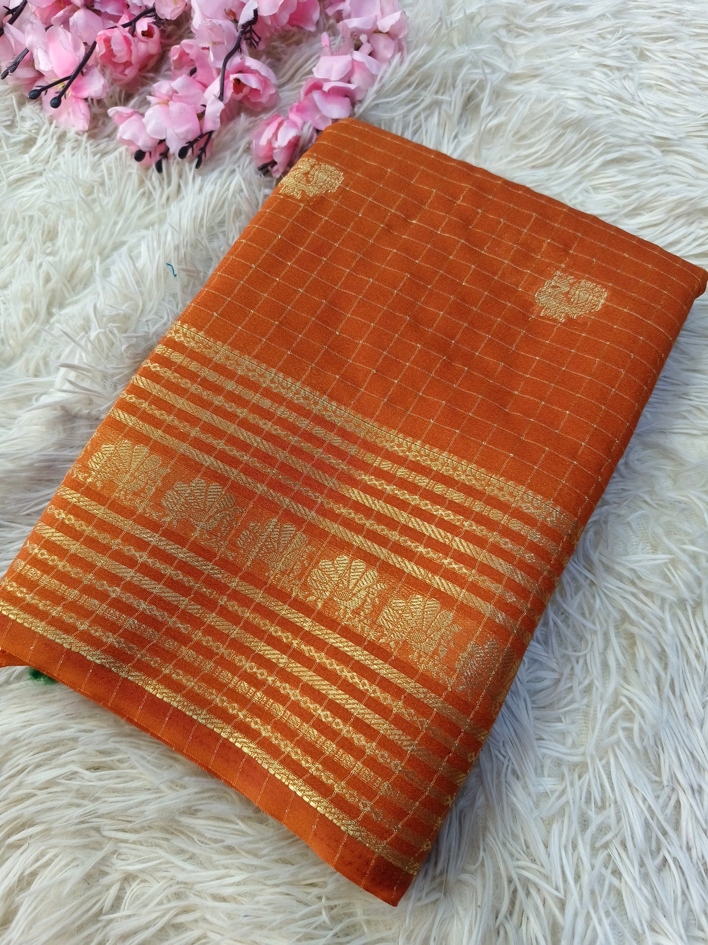 Orange semi Mysore silk saree